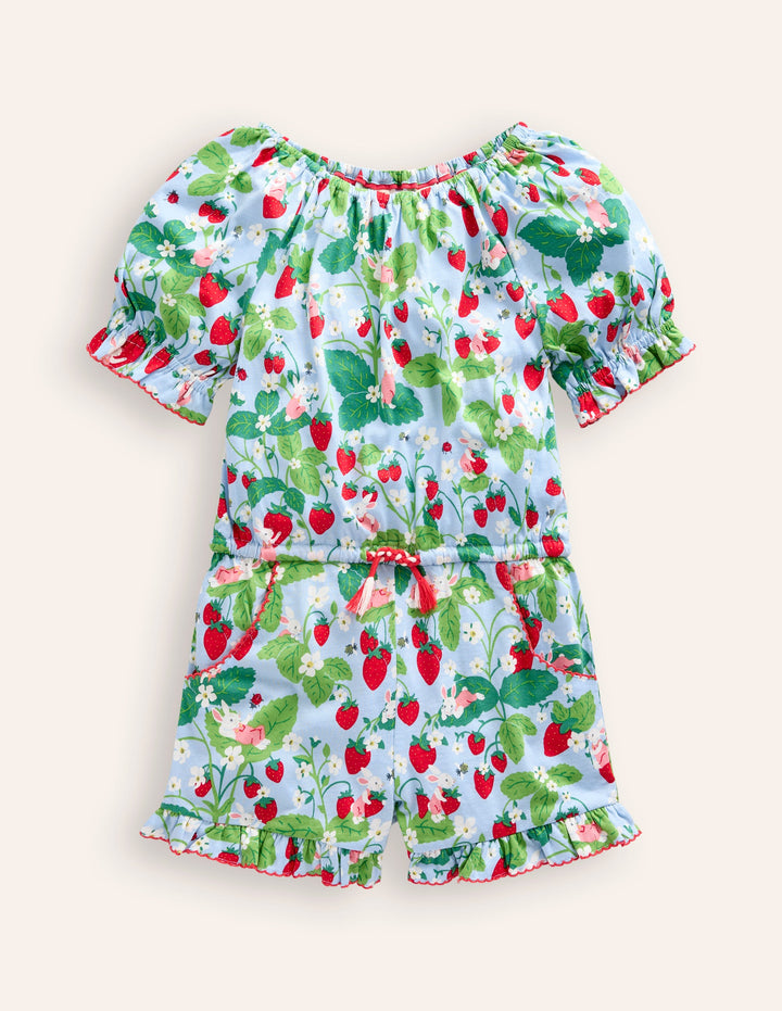 Printed Jersey Playsuit-Strawberry Field