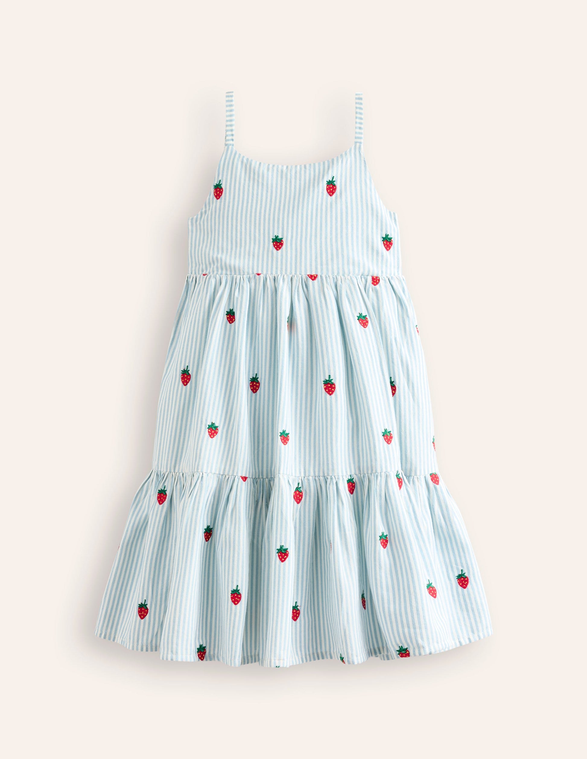 Gestuftes Sommerkleid zum Herumwirbeln-Vintage-Blau/Naturweiß Erdbeere-1
