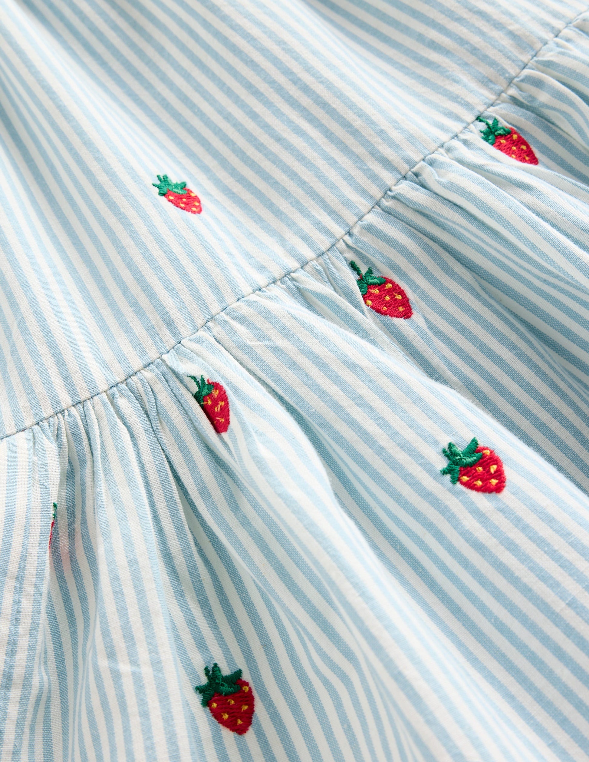 Gestuftes Sommerkleid zum Herumwirbeln-Vintage-Blau/Naturweiß Erdbeere-3