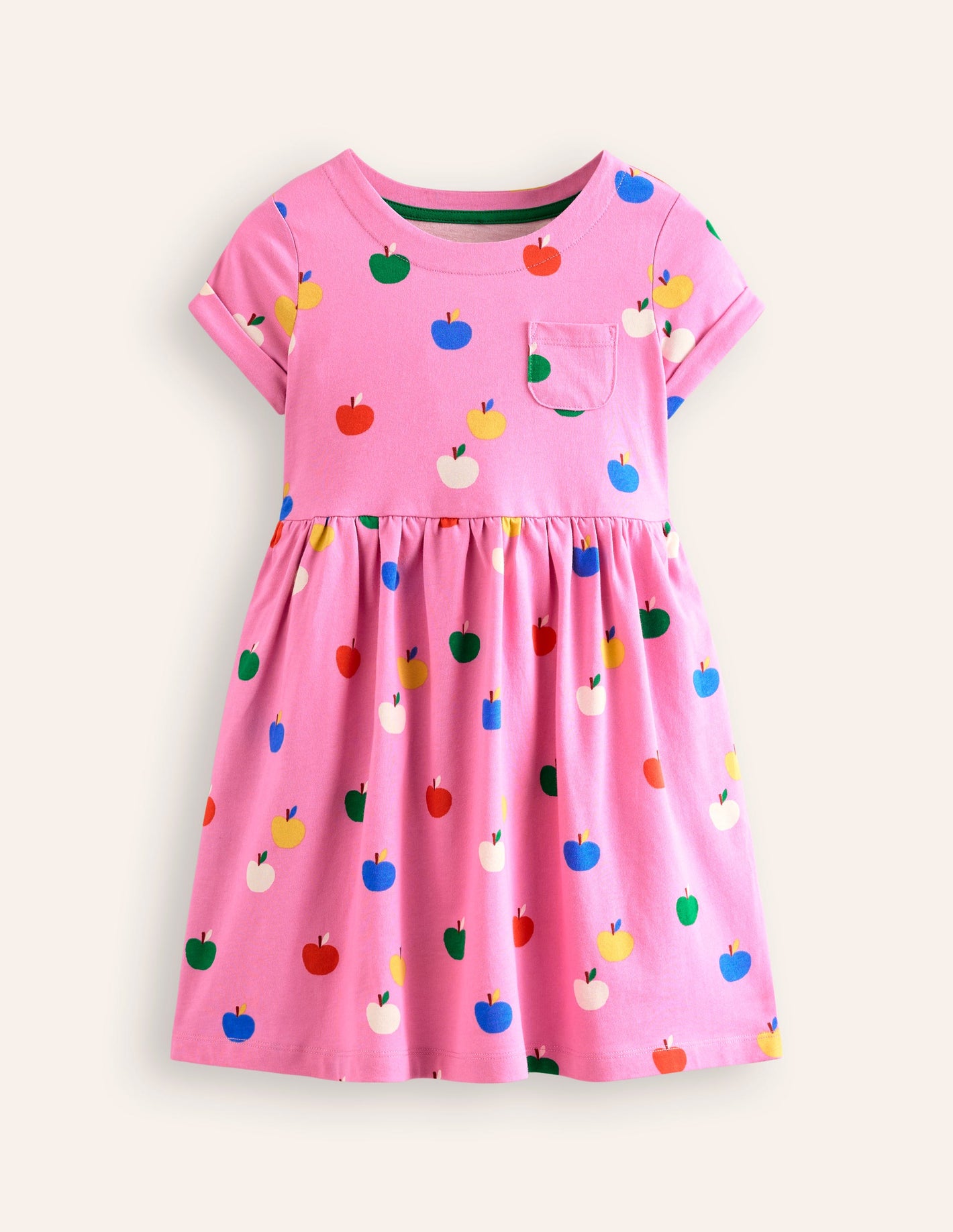 Robe fun à manches courtes en jersey-Pommes arc-en-ciel rose cosmos