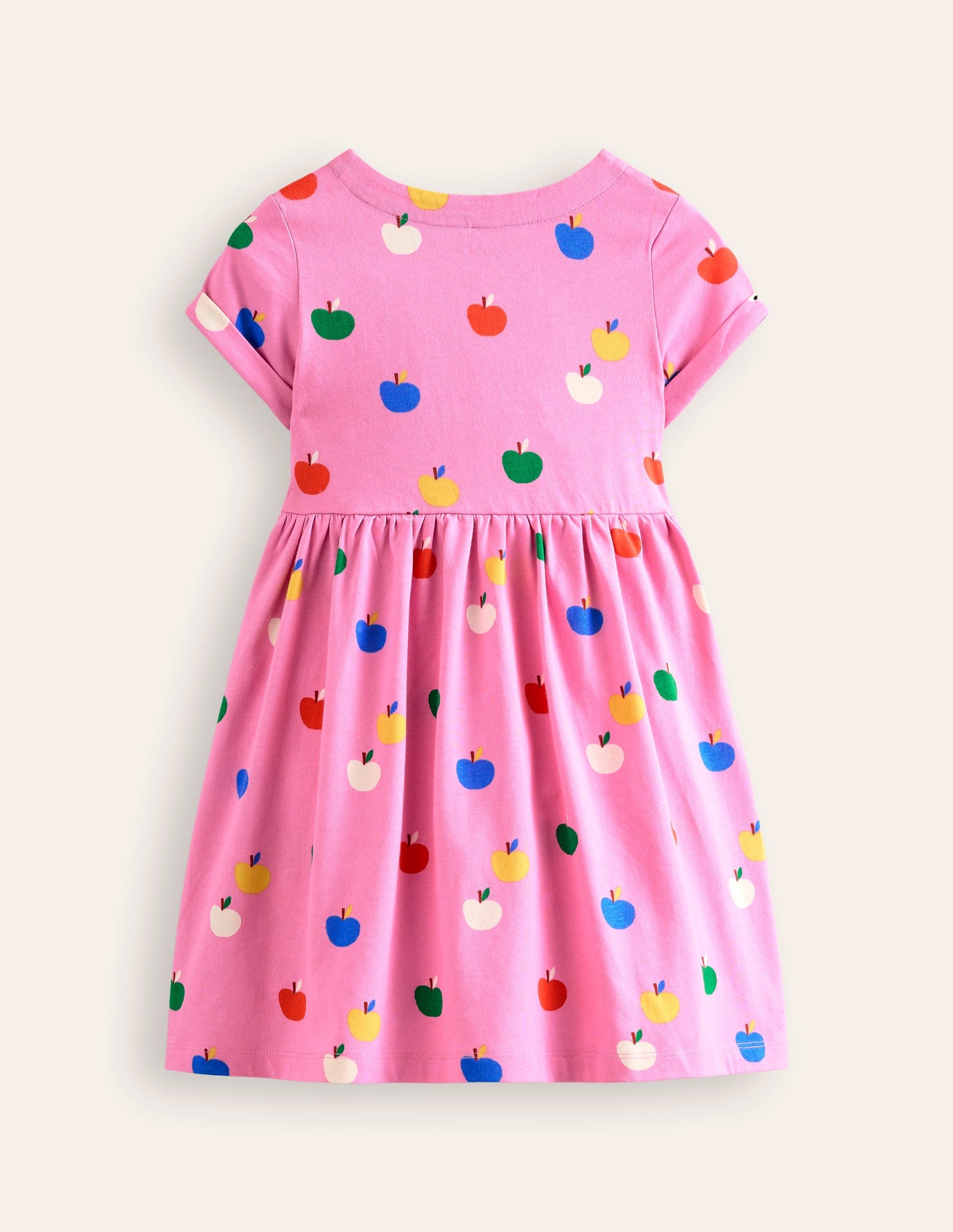 Robe fun à manches courtes en jersey-Pommes arc-en-ciel rose cosmos