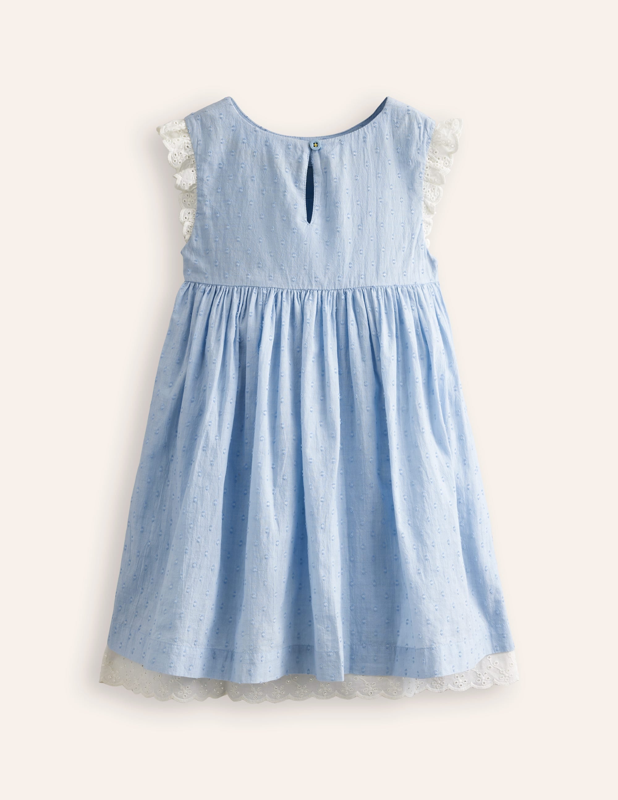 Gesmoktes Kleid mit Spitzenbesatz-Denim - Image 4