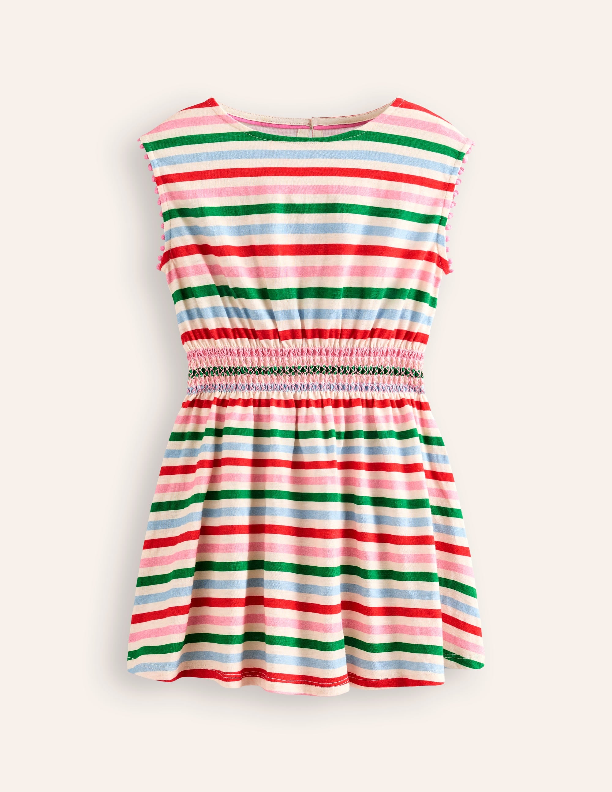 Jerseykleid mit geraffter Taille-Ackerbohnengrün/Pink, Gestreift - Image 1