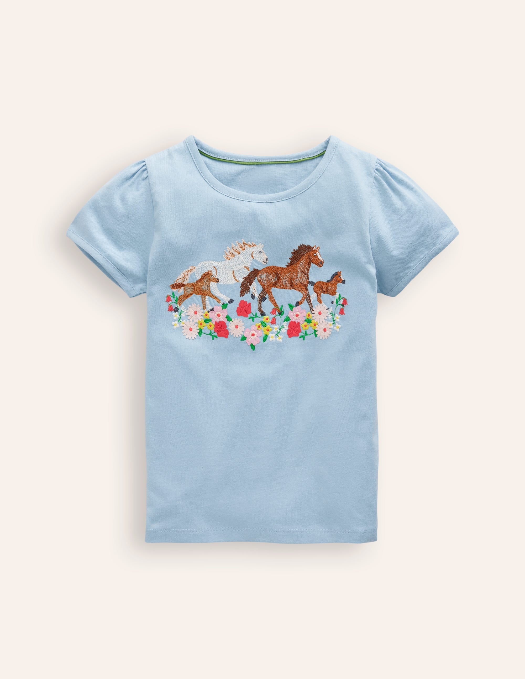 Top à manches bouffantes et super surpiqûres-Chevaux bleus - Image 1