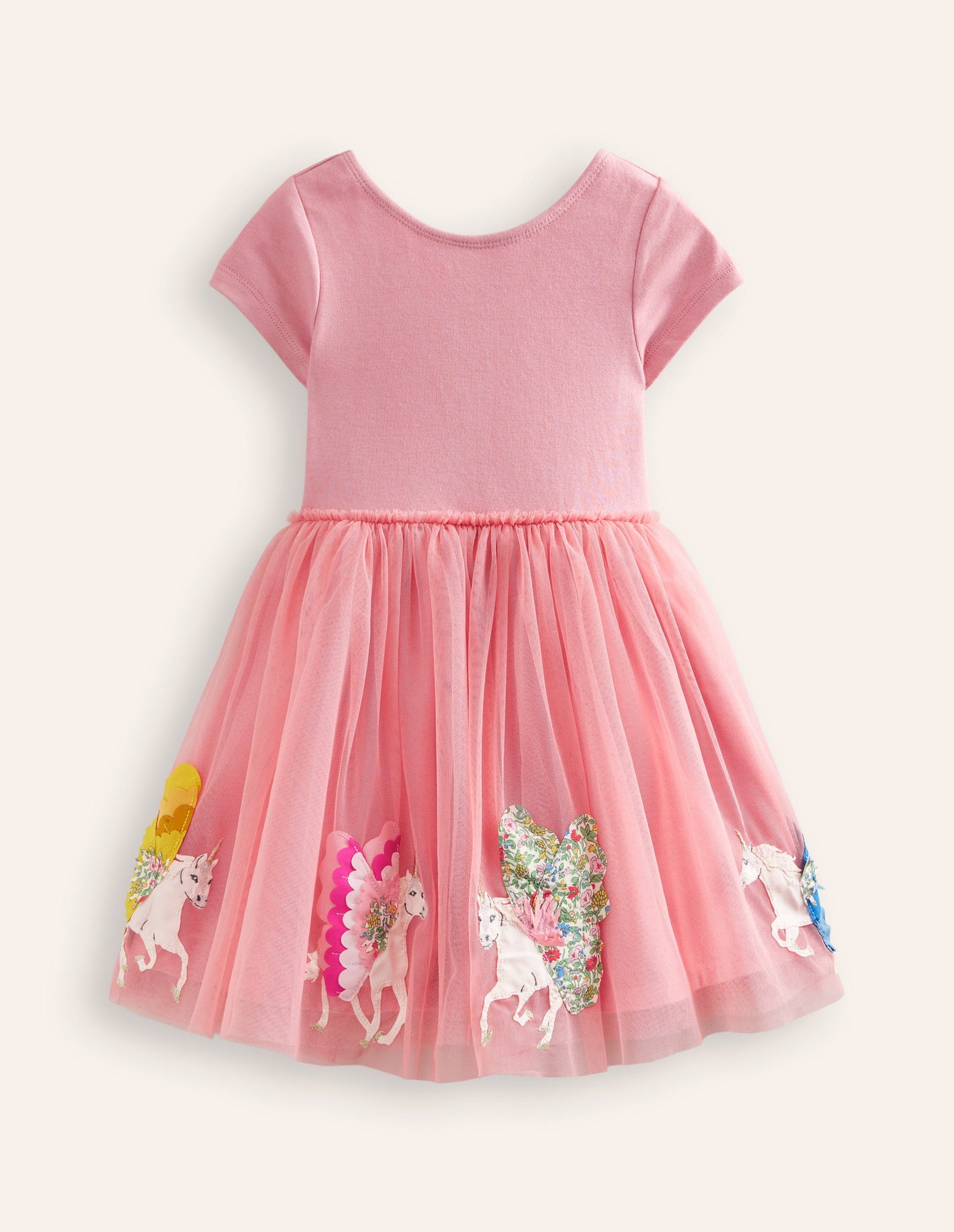 Robe Katie en tulle à appliqué-Licornes rose amande