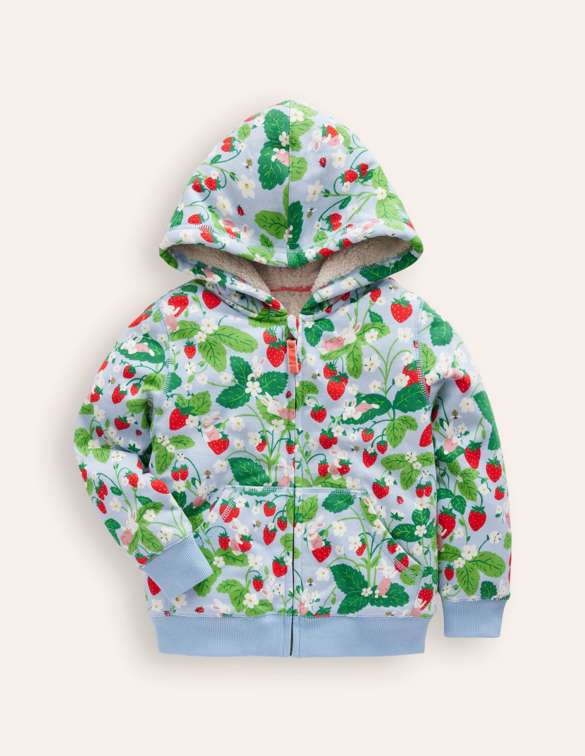 Kapuzenpullover mit Zottelfutter-Erdbeerfeld Druck-1