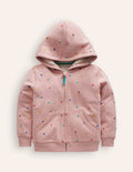 Kapuzenpullover mit Zottelfutter-Altrosa/Bunt, Getupft