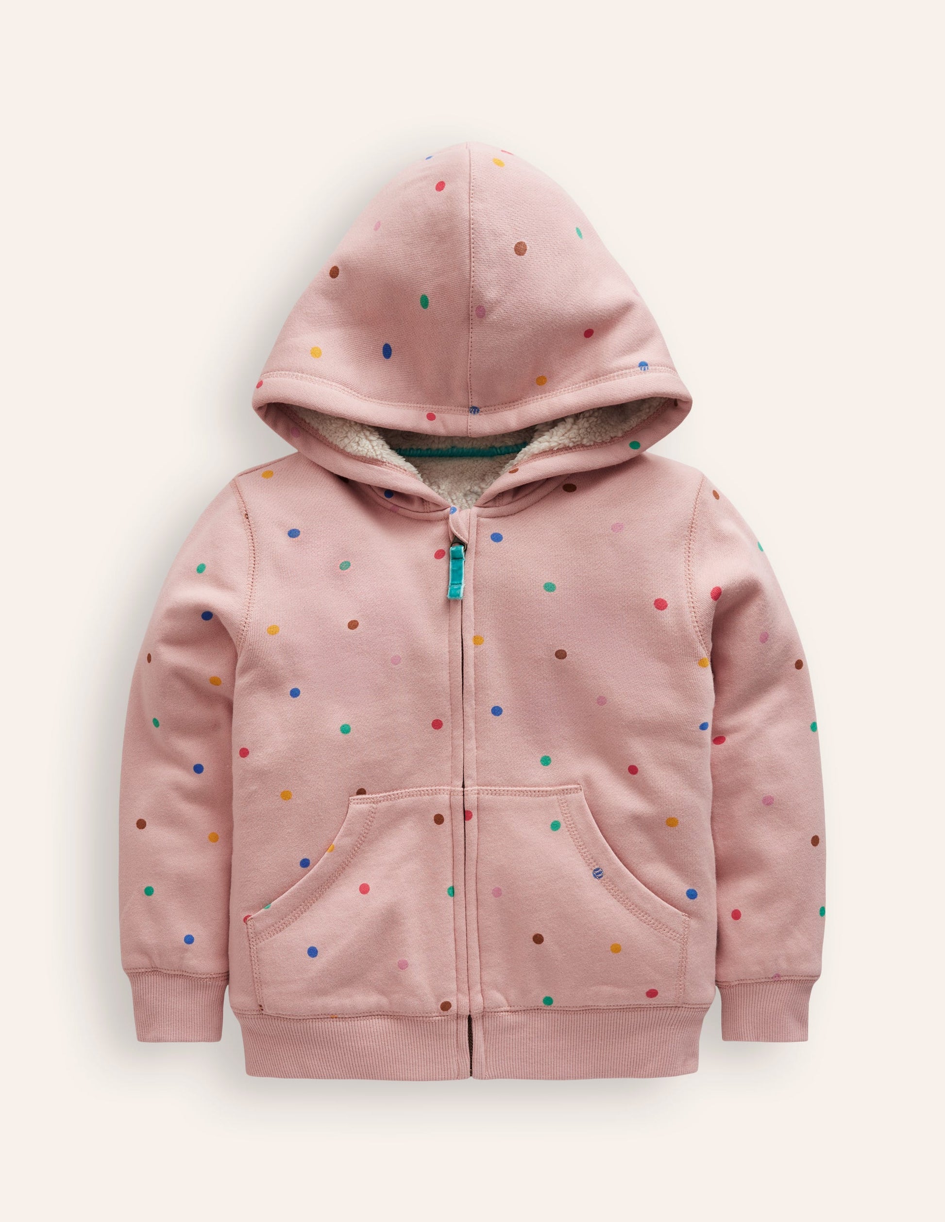 Kapuzenpullover mit Zottelfutter-Altrosa/Bunt, Getupft-1