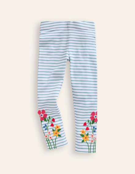 Leggings mit Applikationen-Naturweiß/Vintage-Blau Blumen