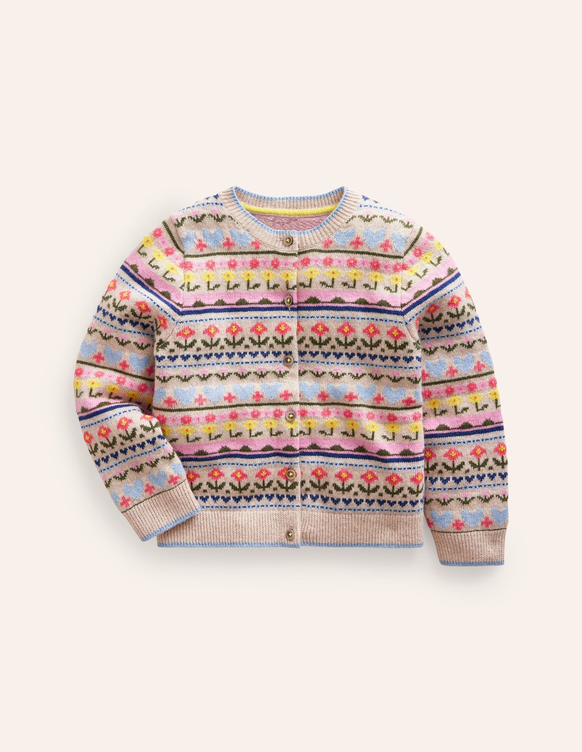Fair-Isle-Strickjacke mit Blumen-Ecru Meliert, Blumen-5