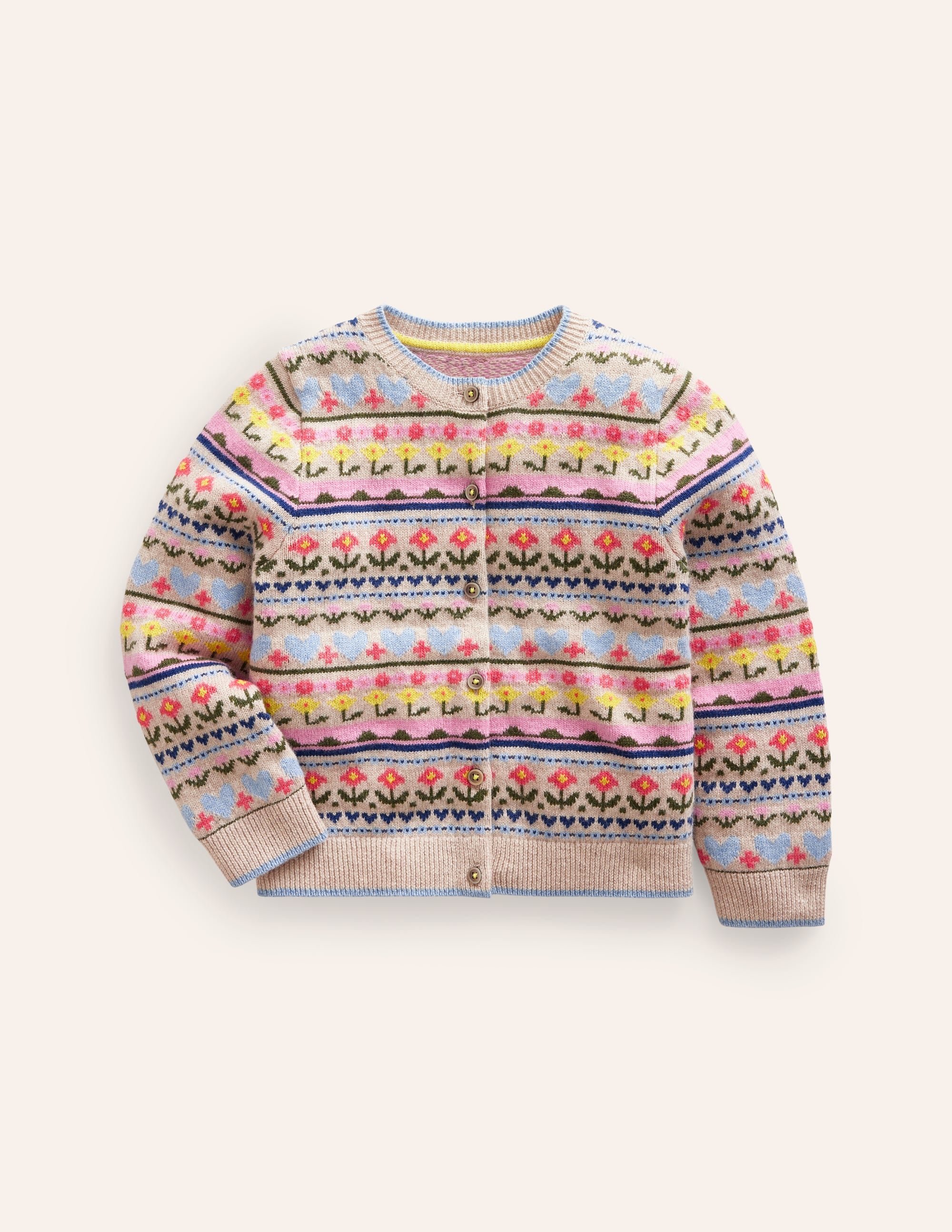 Fair-Isle-Strickjacke mit Blumen-Ecru Meliert, Blumen - Image 5