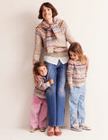 Fair-Isle-Strickjacke mit Blumen-Ecru Meliert, Blumen