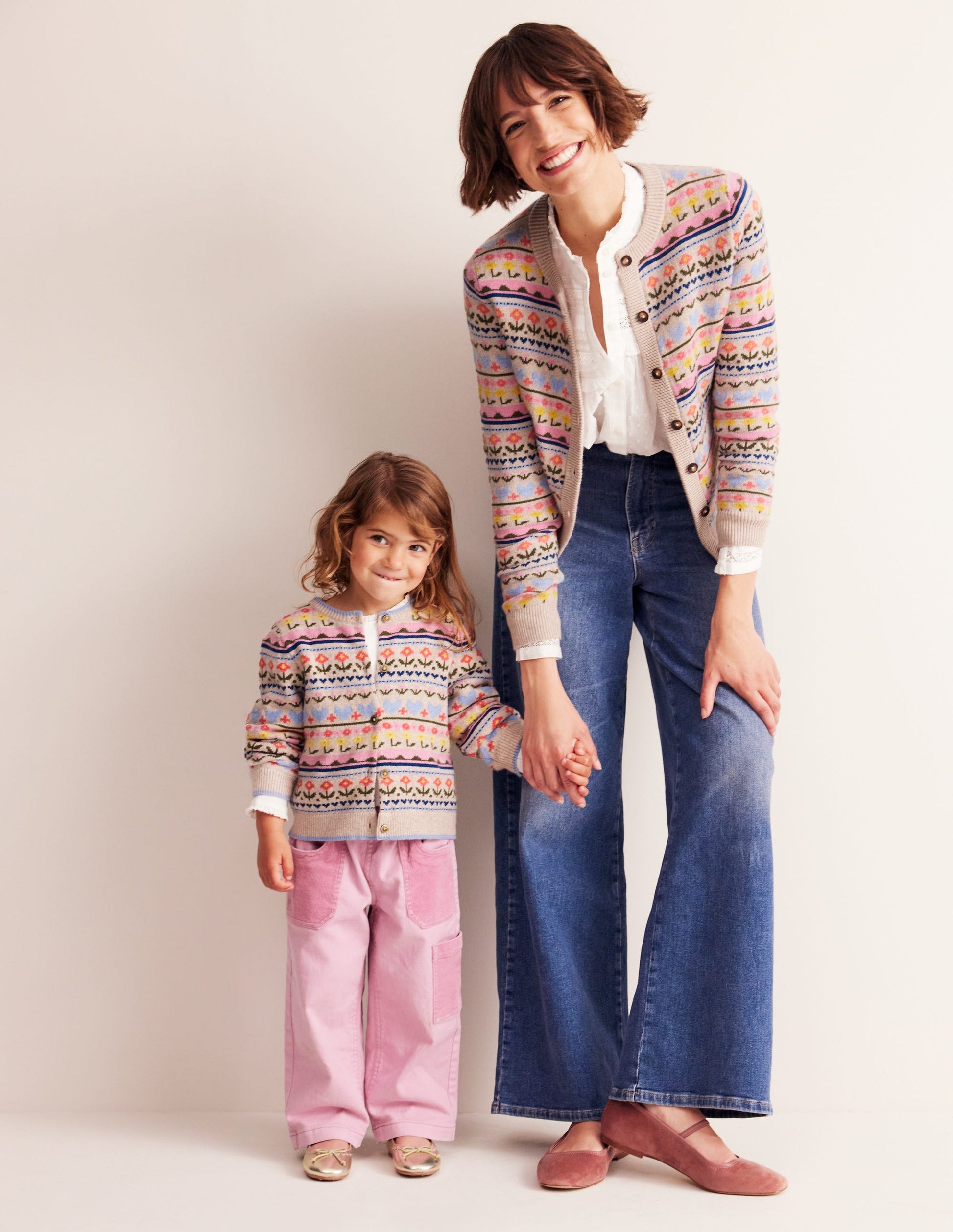 Fair-Isle-Strickjacke mit Blumen-Ecru Meliert, Blumen-4