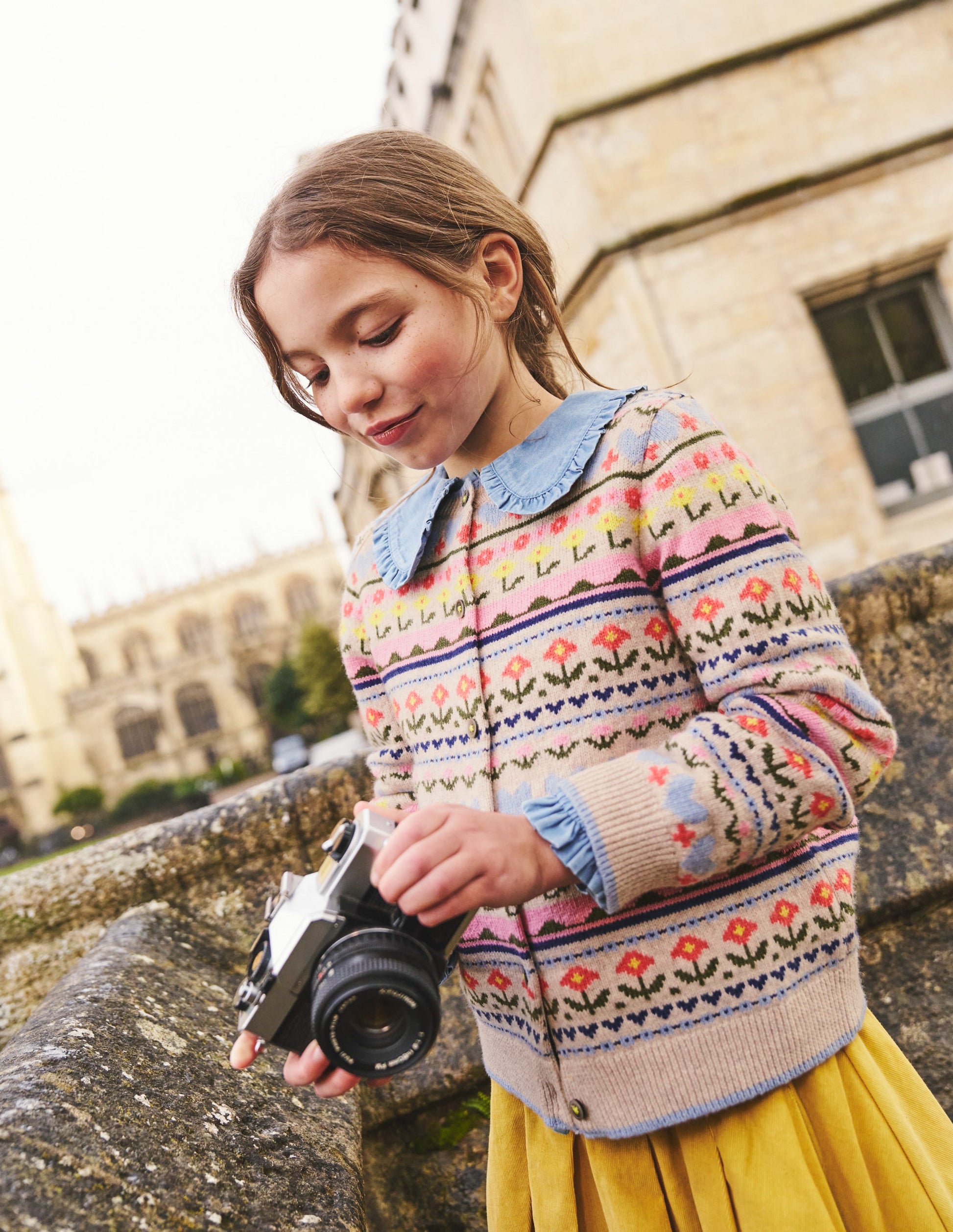 Fair-Isle-Strickjacke mit Blumen-Ecru Meliert, Blumen-8