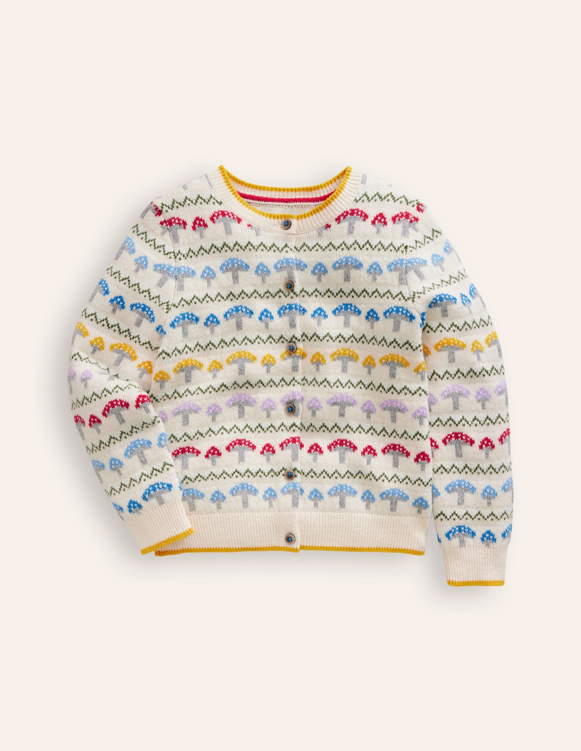 Edie Fair-Isle-Strickjacke-Beige Fliegenpilz Fair-Isle - Image 1