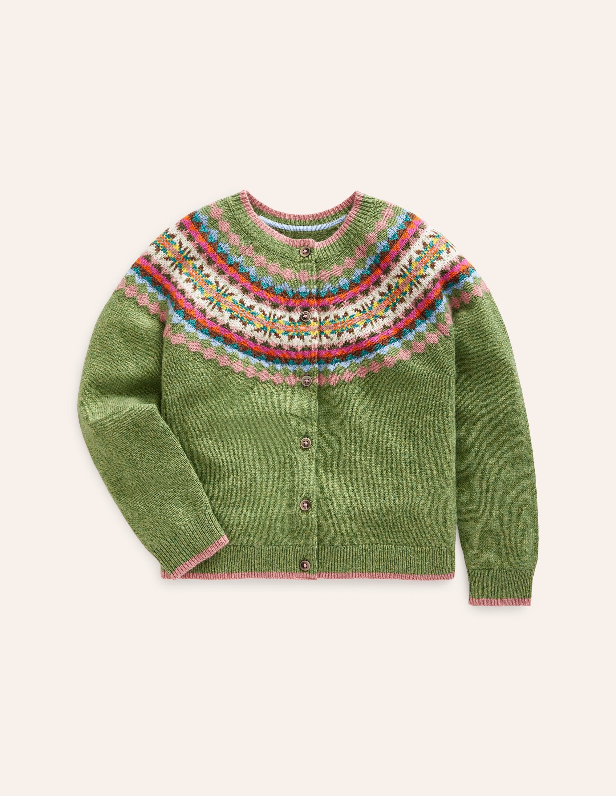 Edie Fair-Isle-Strickjacke-Grün/Rosa Fair-Isle - Image 5