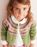 Edie Fair-Isle-Strickjacke-Grün/Rosa Fair-Isle