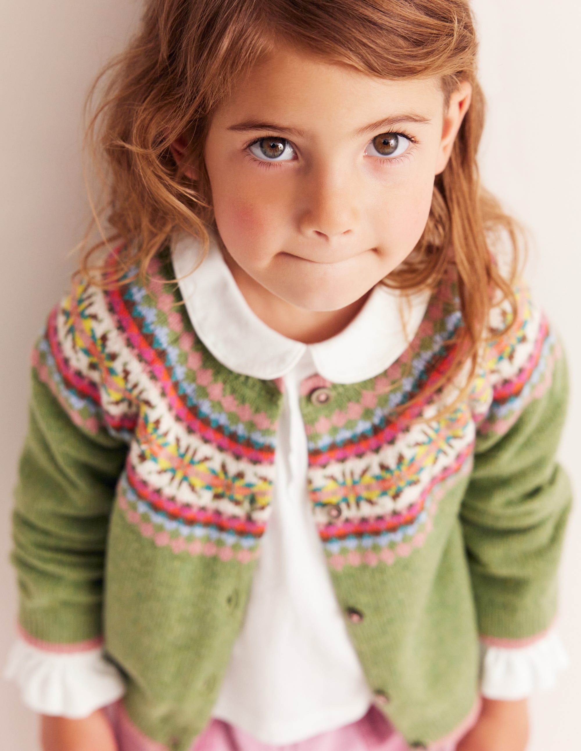 Edie Fair-Isle-Strickjacke-Grün/Rosa Fair-Isle - Image 1