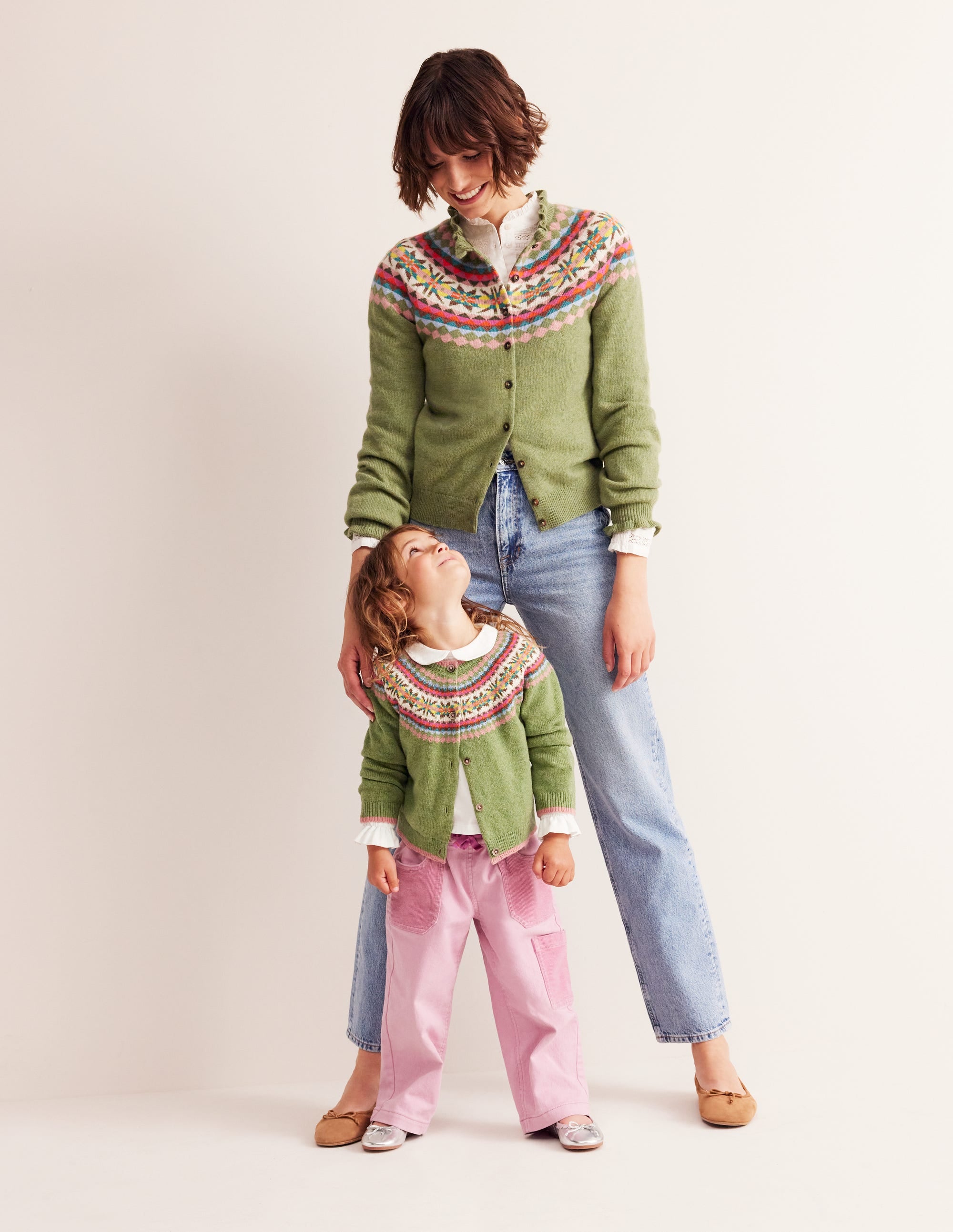 Edie Fair-Isle-Strickjacke-Grün/Rosa Fair-Isle - Image 4