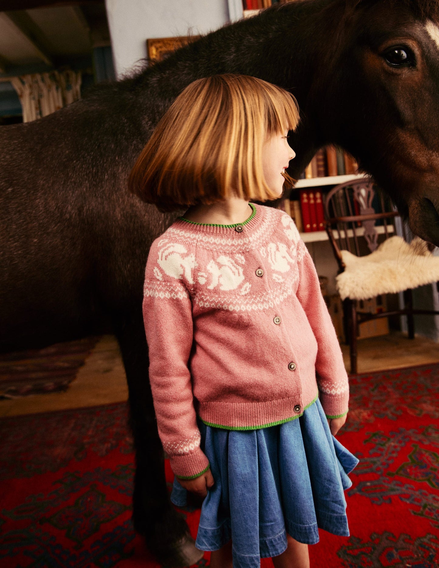 Edie Fair-Isle-Strickjacke-Puderrosa Eichhörnchen