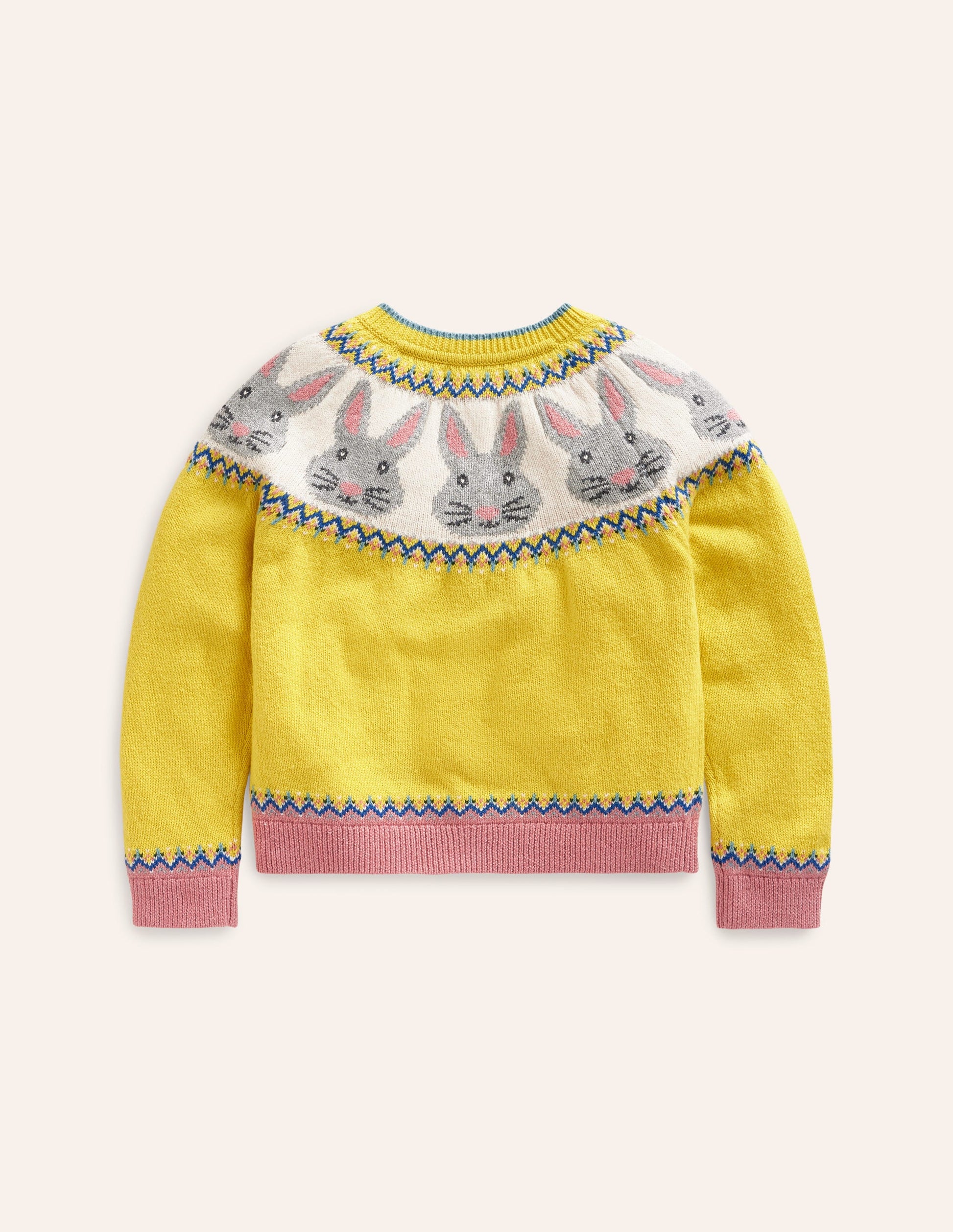 Edie Fair-Isle-Strickjacke-Honiggelb, Häschen-5