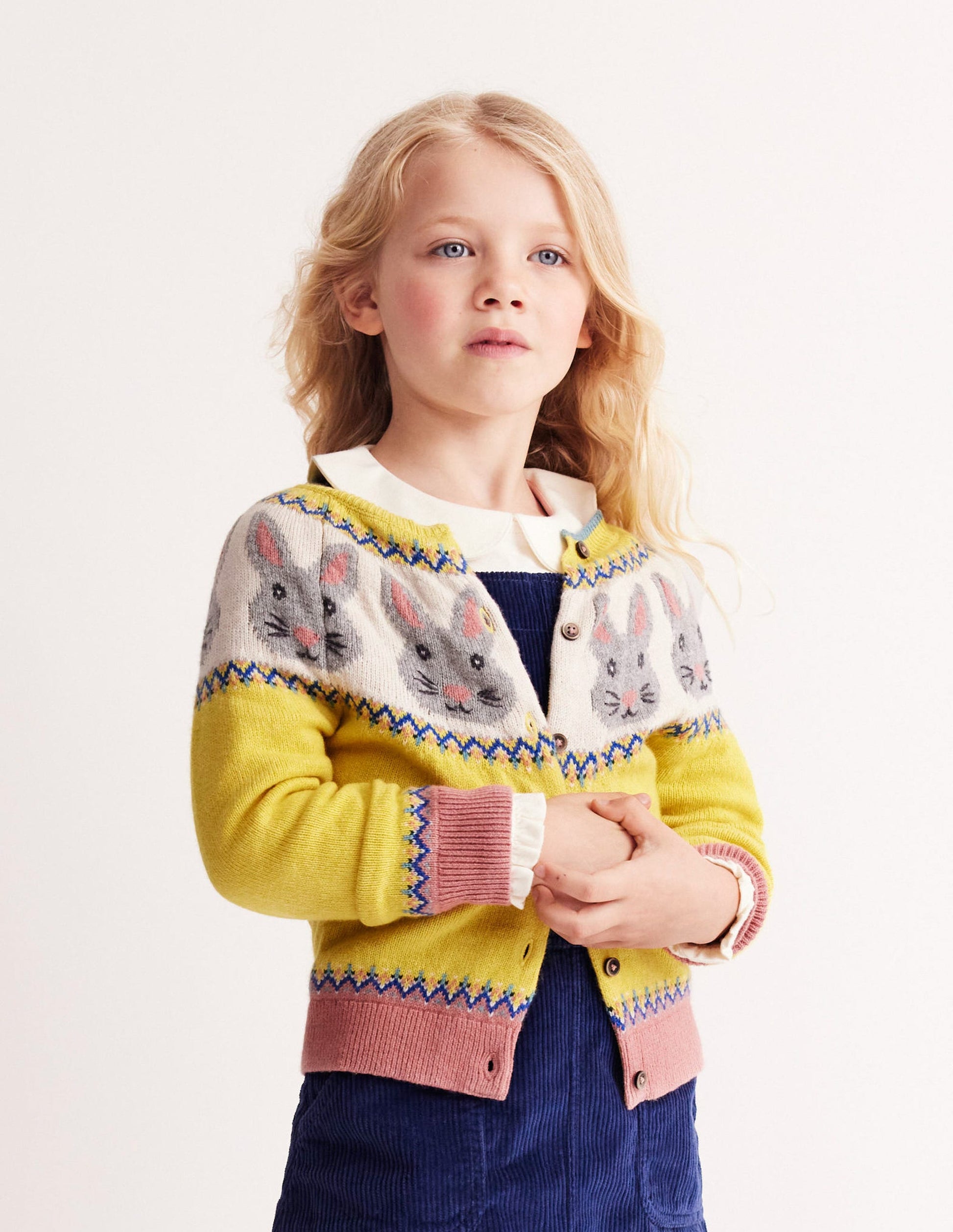 Edie Fair-Isle-Strickjacke-Honiggelb, Häschen-7