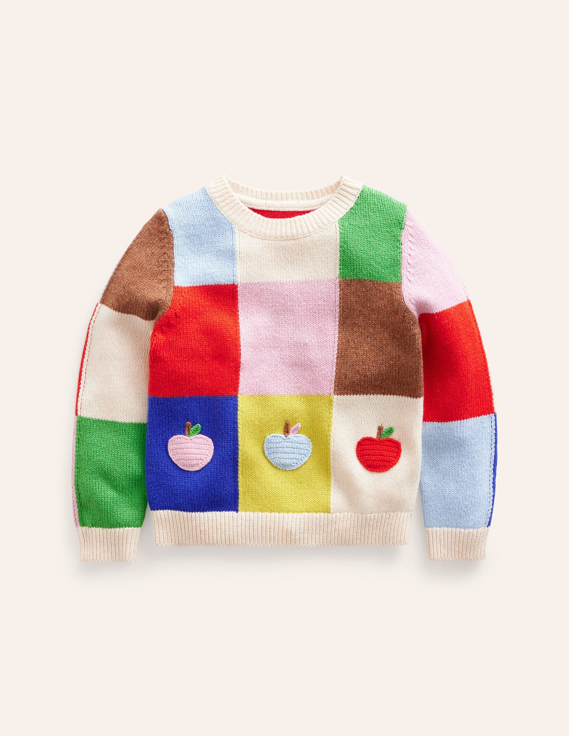 Patchwork Check Jumper-Multi Colourblock Apples-3
