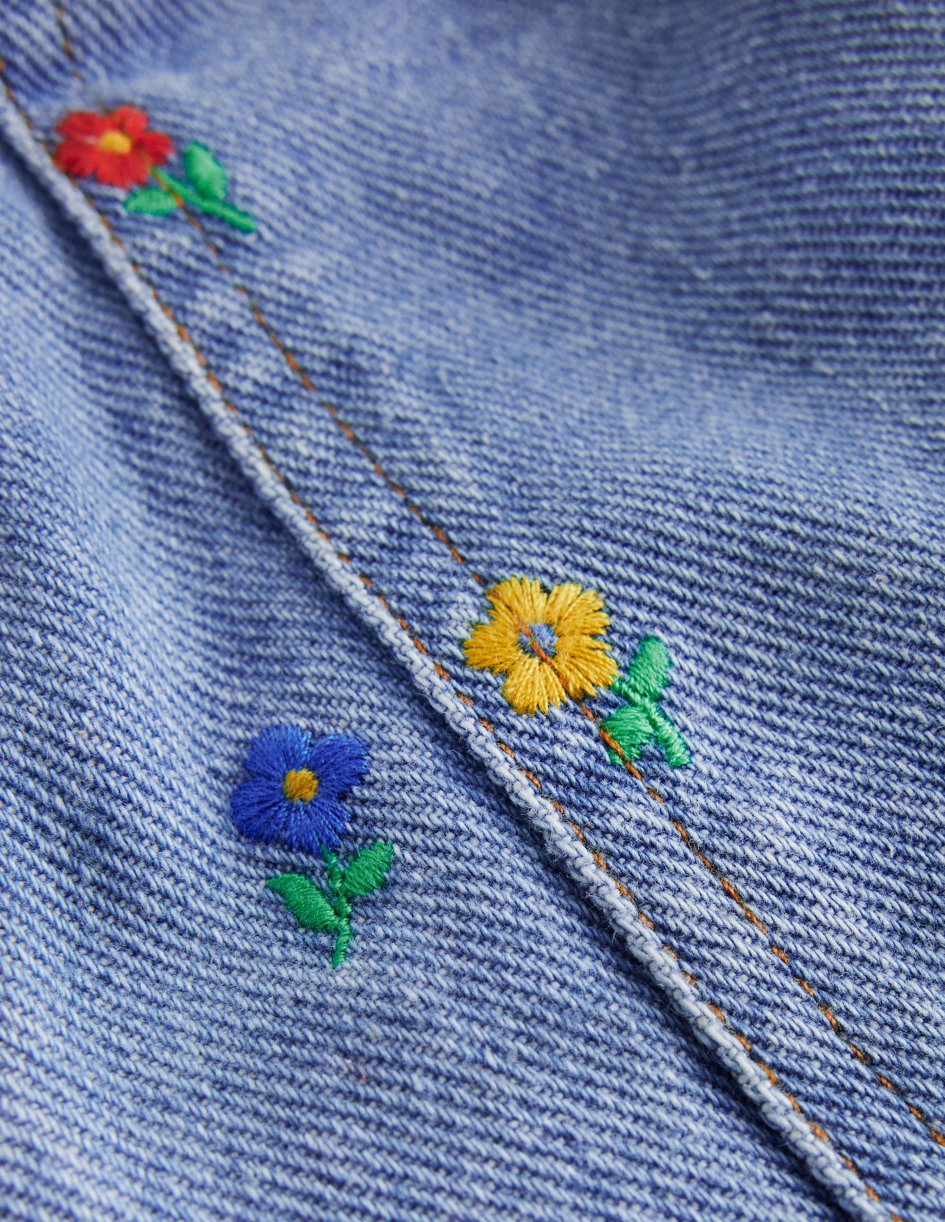 Embroidered Pull-On Trousers-Denim Floral Embroidery-3