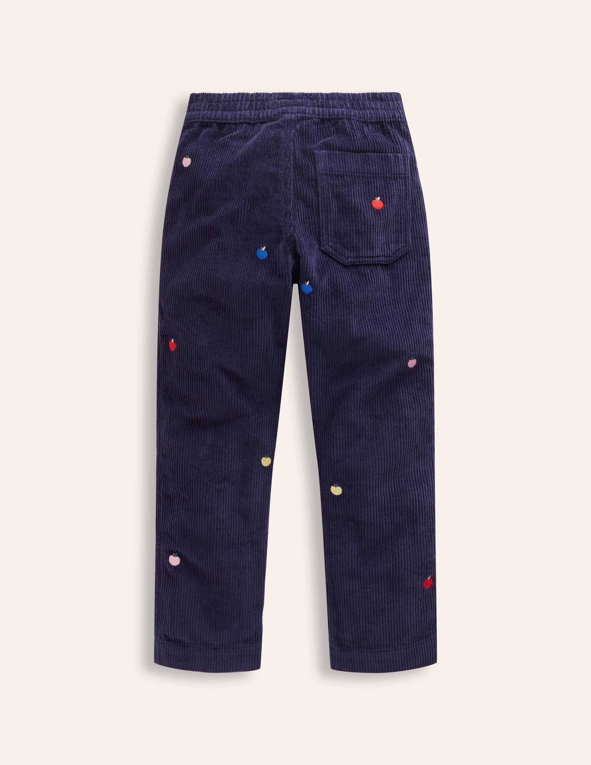 Embroidered Pull-On Trousers-College Navy Apples - Image 4