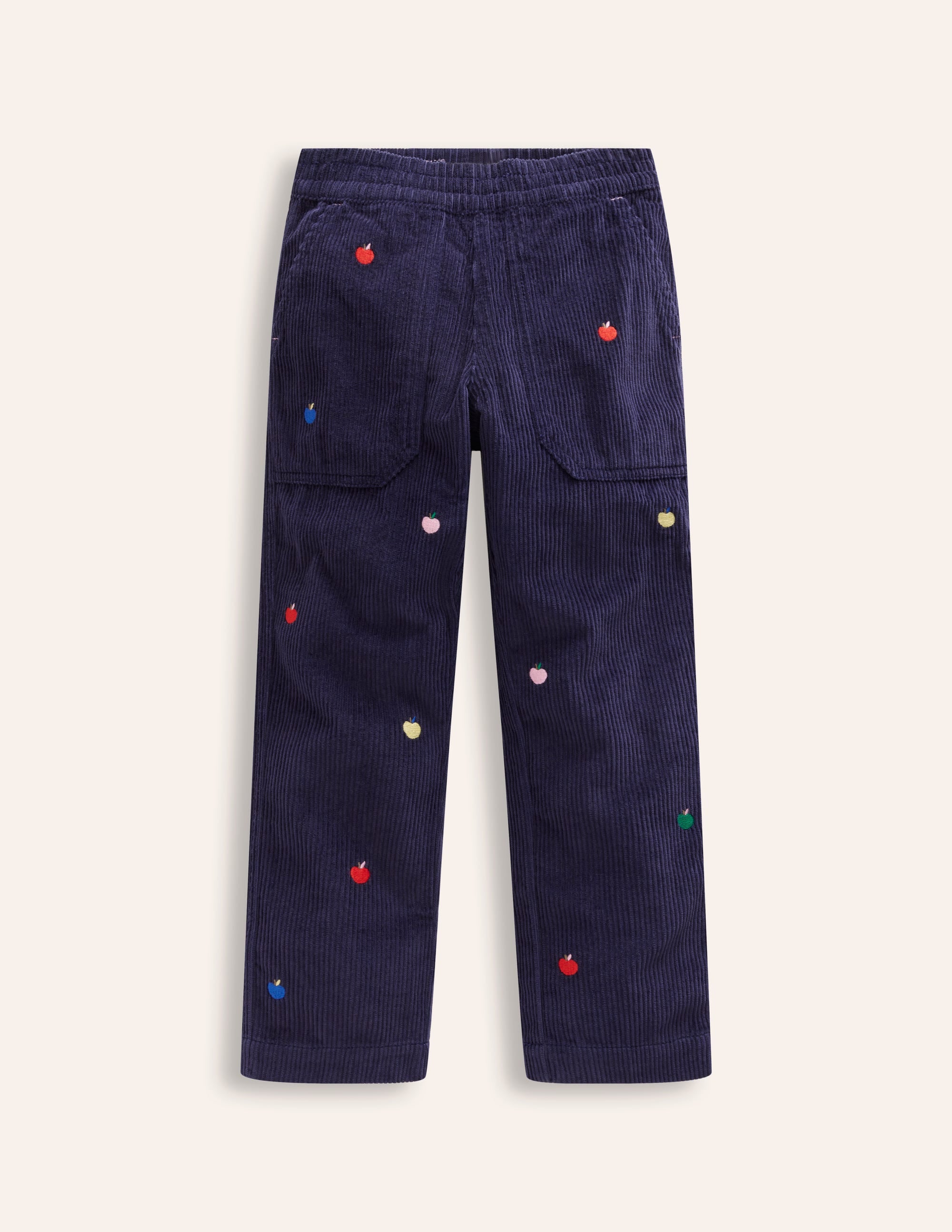 Embroidered Pull-On Trousers-College Navy Apples - Image 3
