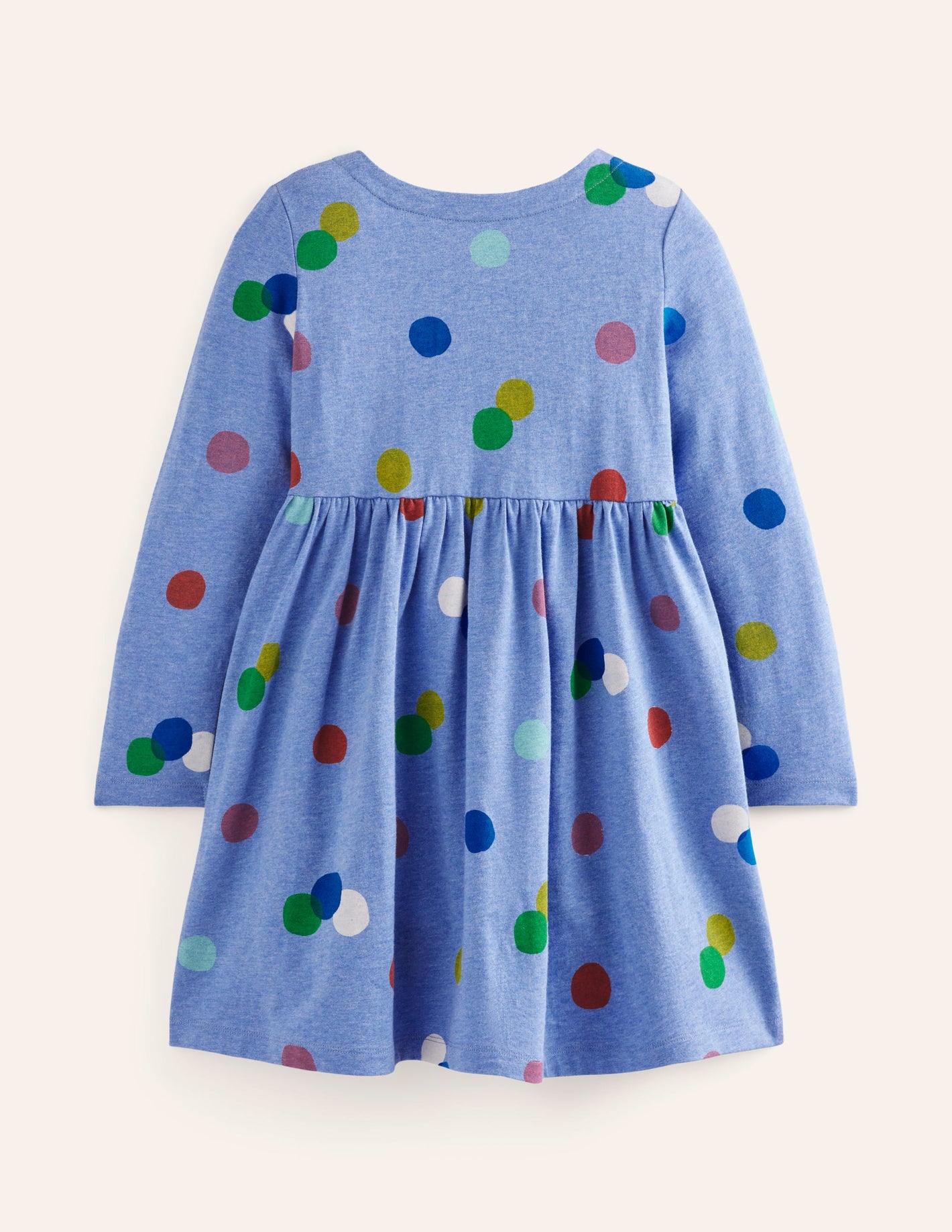 Robe fun à manches longues en jersey-Pois peints bleu chiné