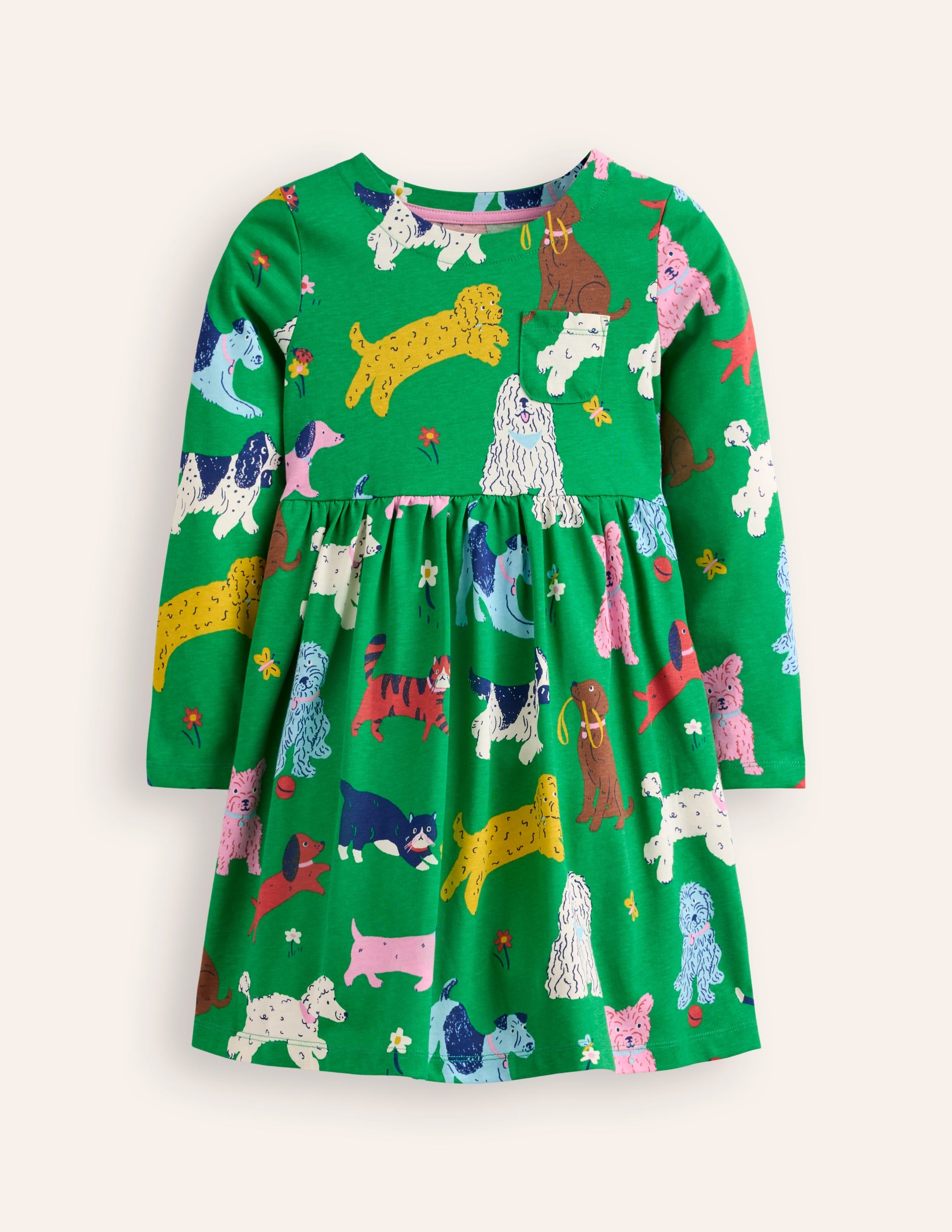 Robe fun à manches longues en jersey-Animaux vert parc - Image 4