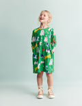 Robe fun à manches longues en jersey-Animaux vert parc