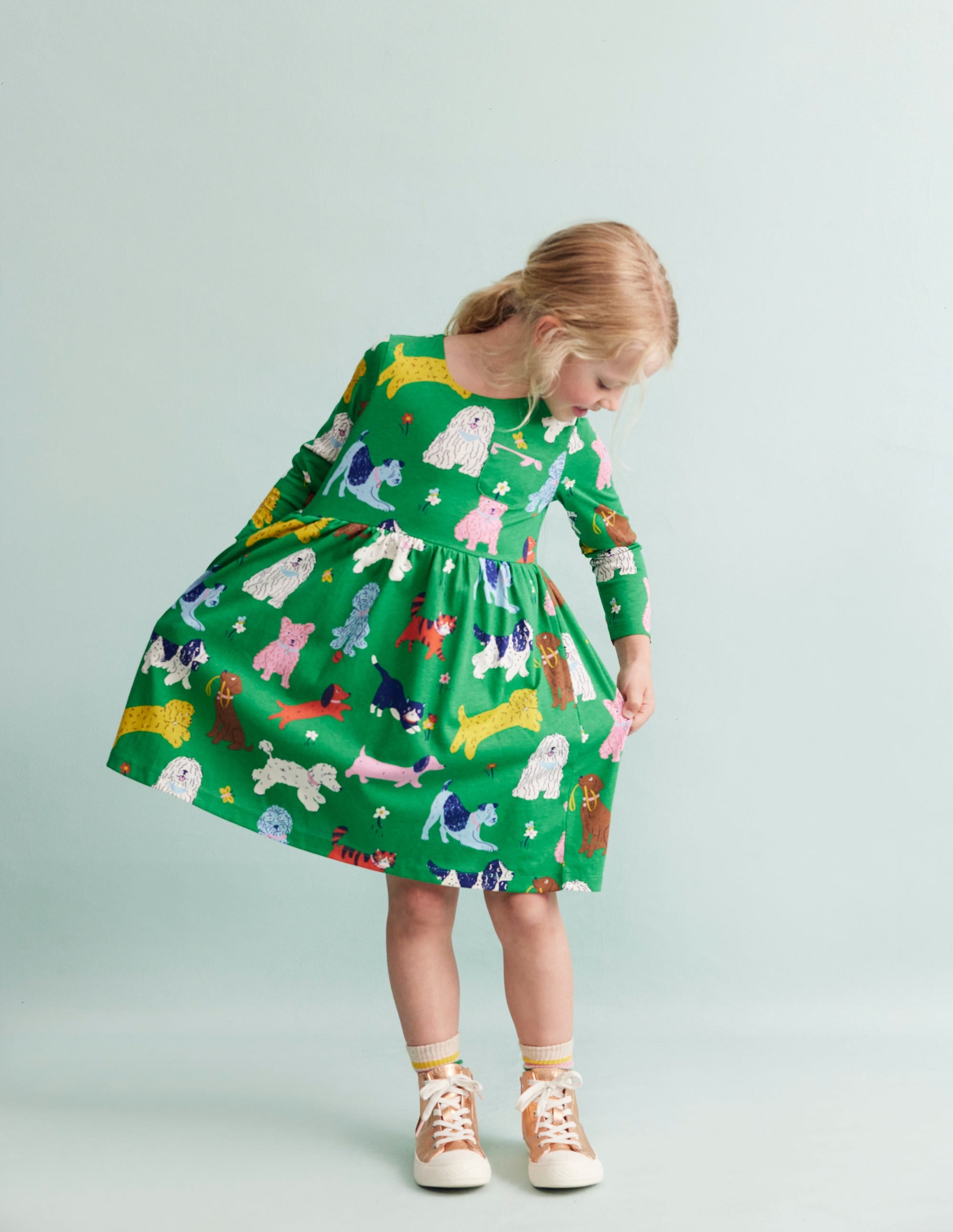 Robe fun à manches longues en jersey-Animaux vert parc - Image 7