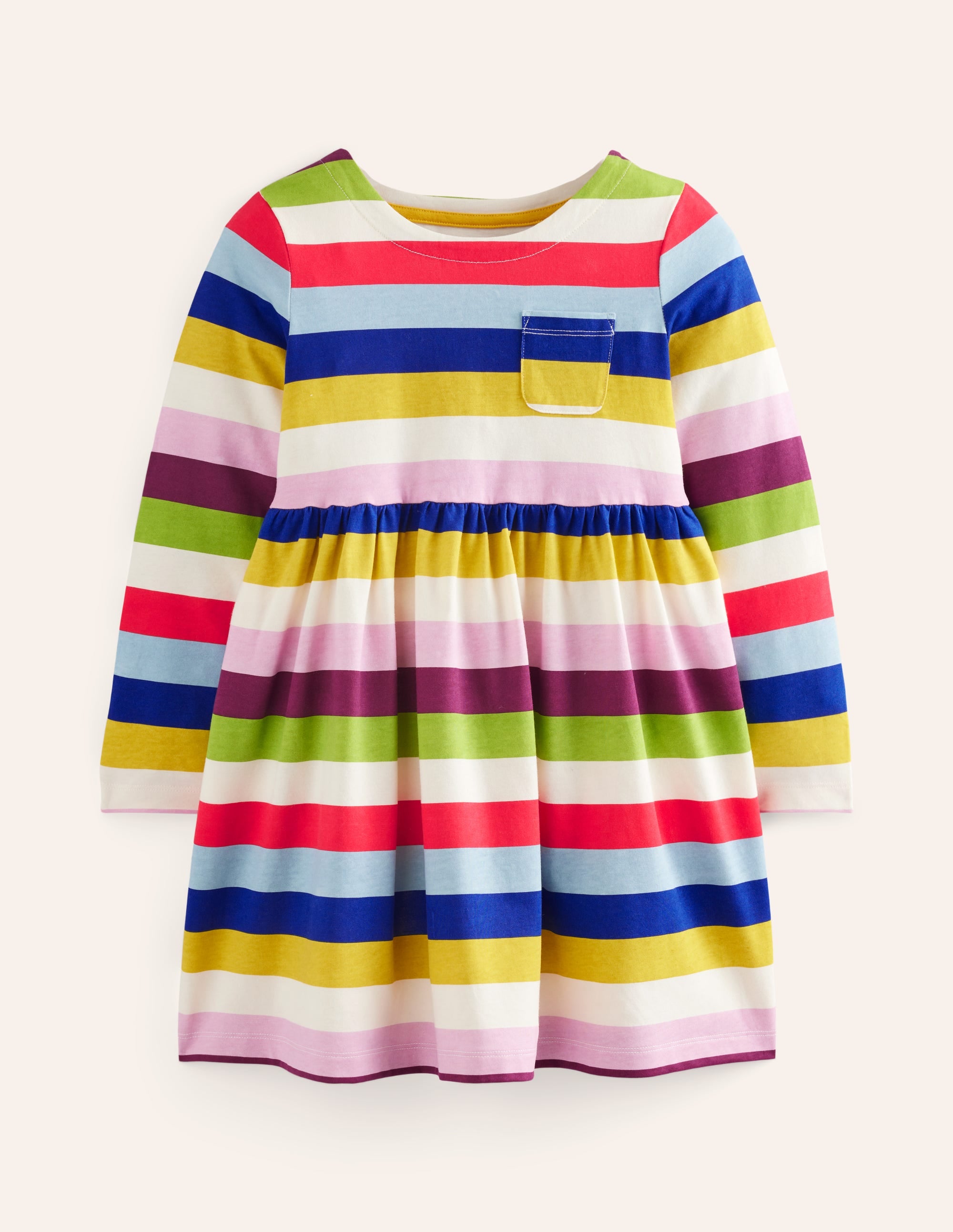 Long-Sleeved Fun Jersey Dress-Rainbow Multi Stripe - Image 1