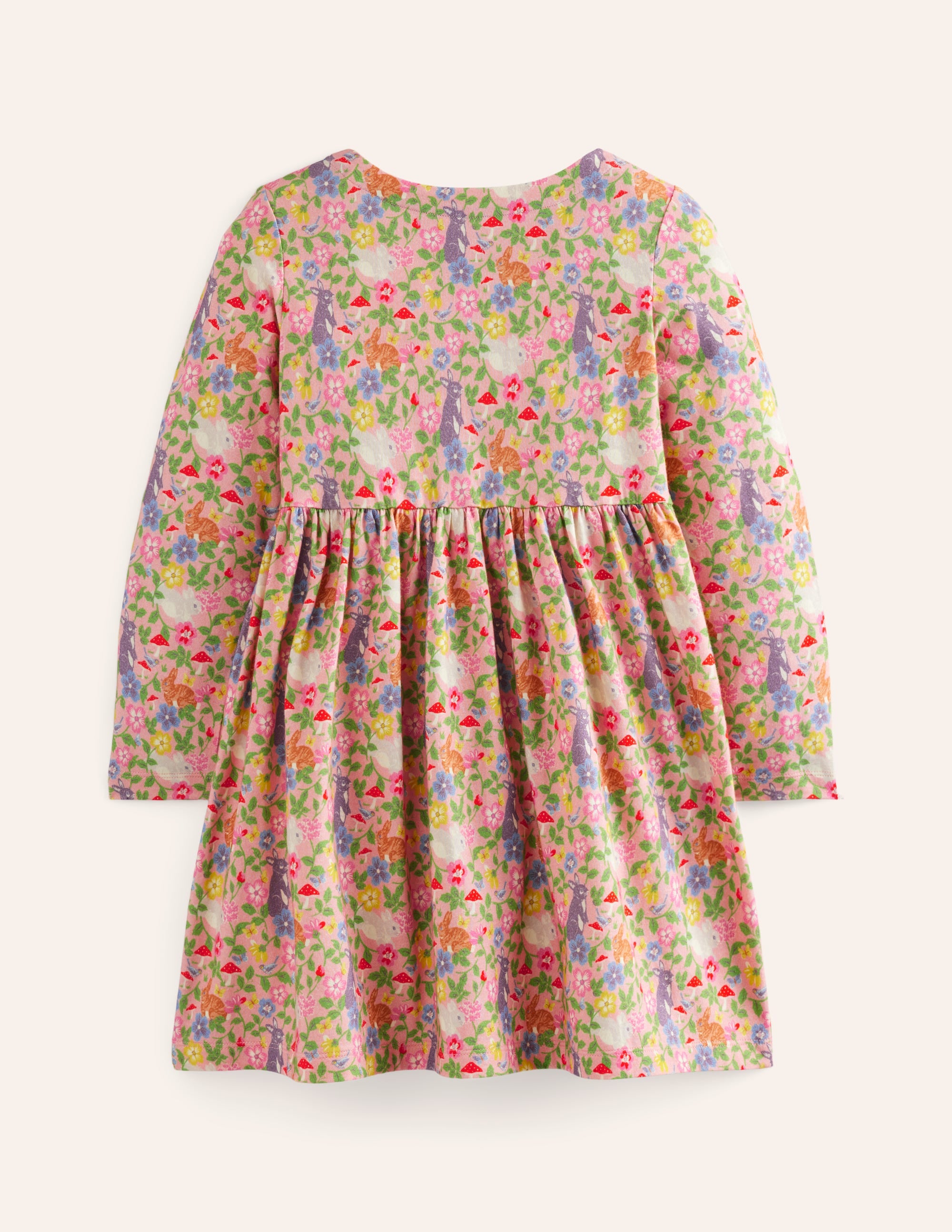 Robe fun à manches longues en jersey-Champ de lapins rose vintage - Image 2