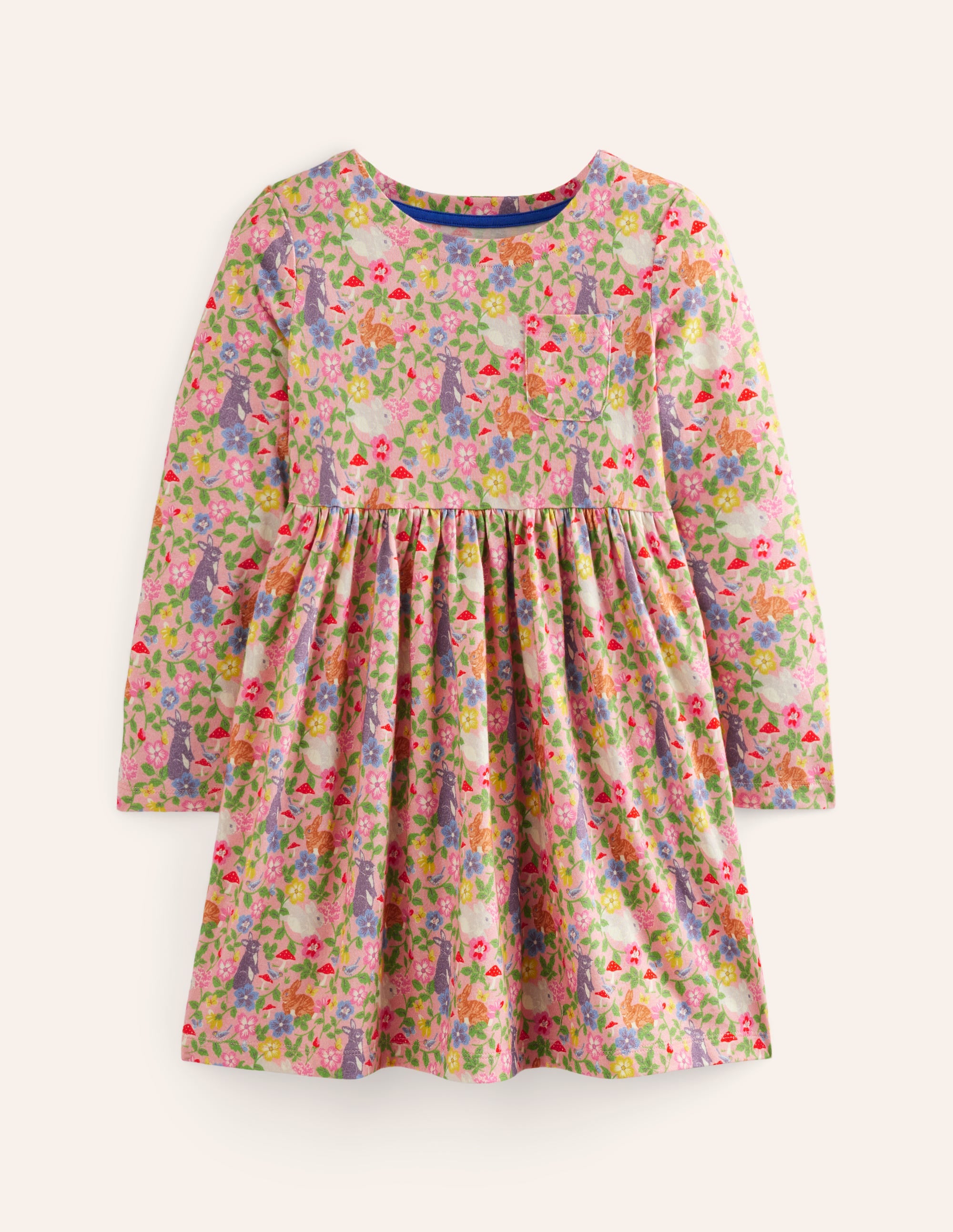 Robe fun à manches longues en jersey-Champ de lapins rose vintage - Image 1