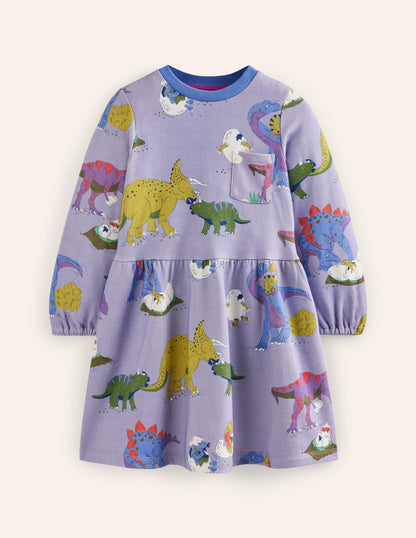 Robe-sweat à envers bouclé-Famille de dinosaures lilas