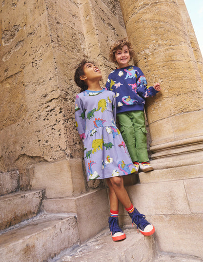 Robe-sweat à envers bouclé-Famille de dinosaures lilas