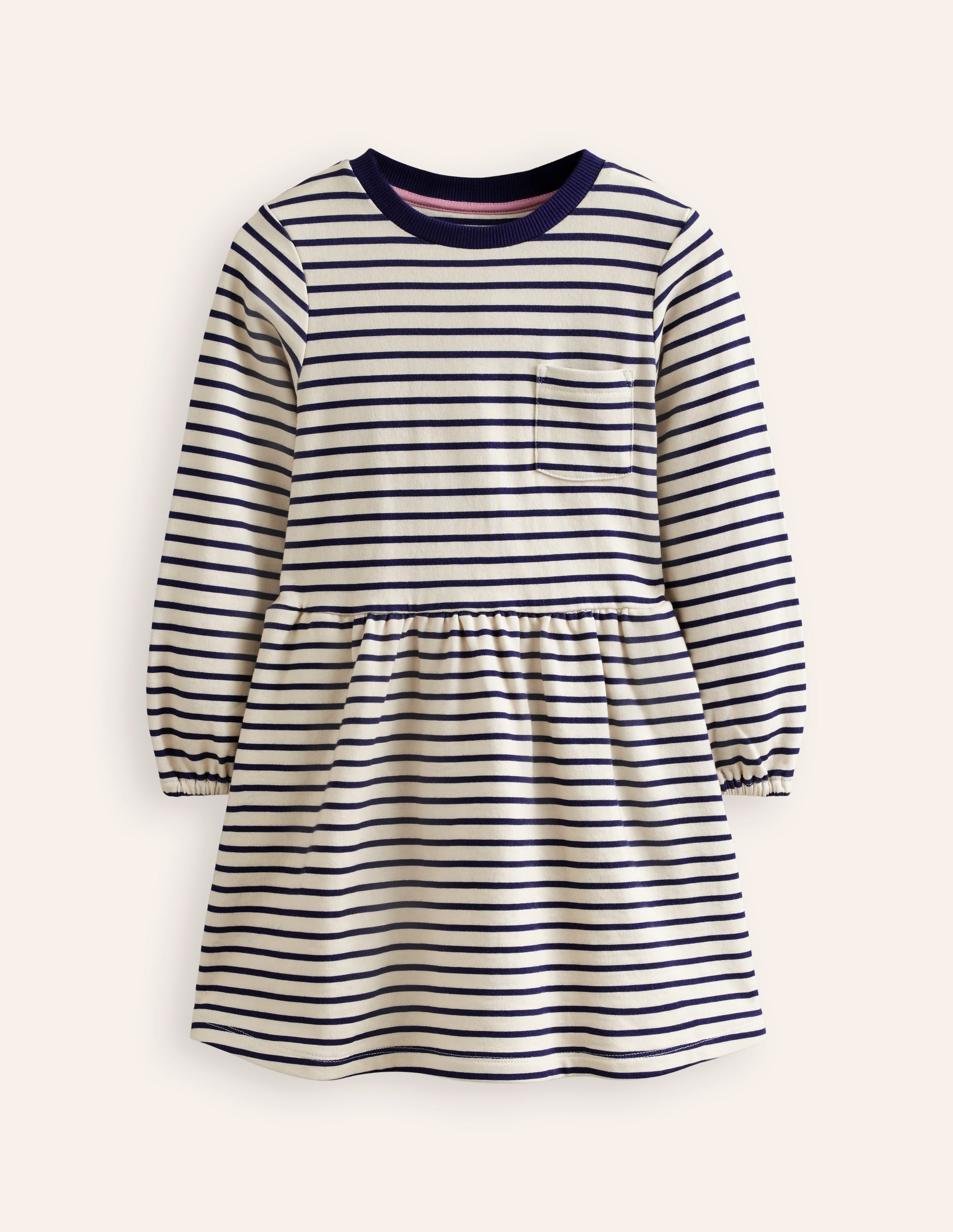 Loopback-Sweatshirtkleid-Weiß/College-Marineblau Gestreift - Image 1