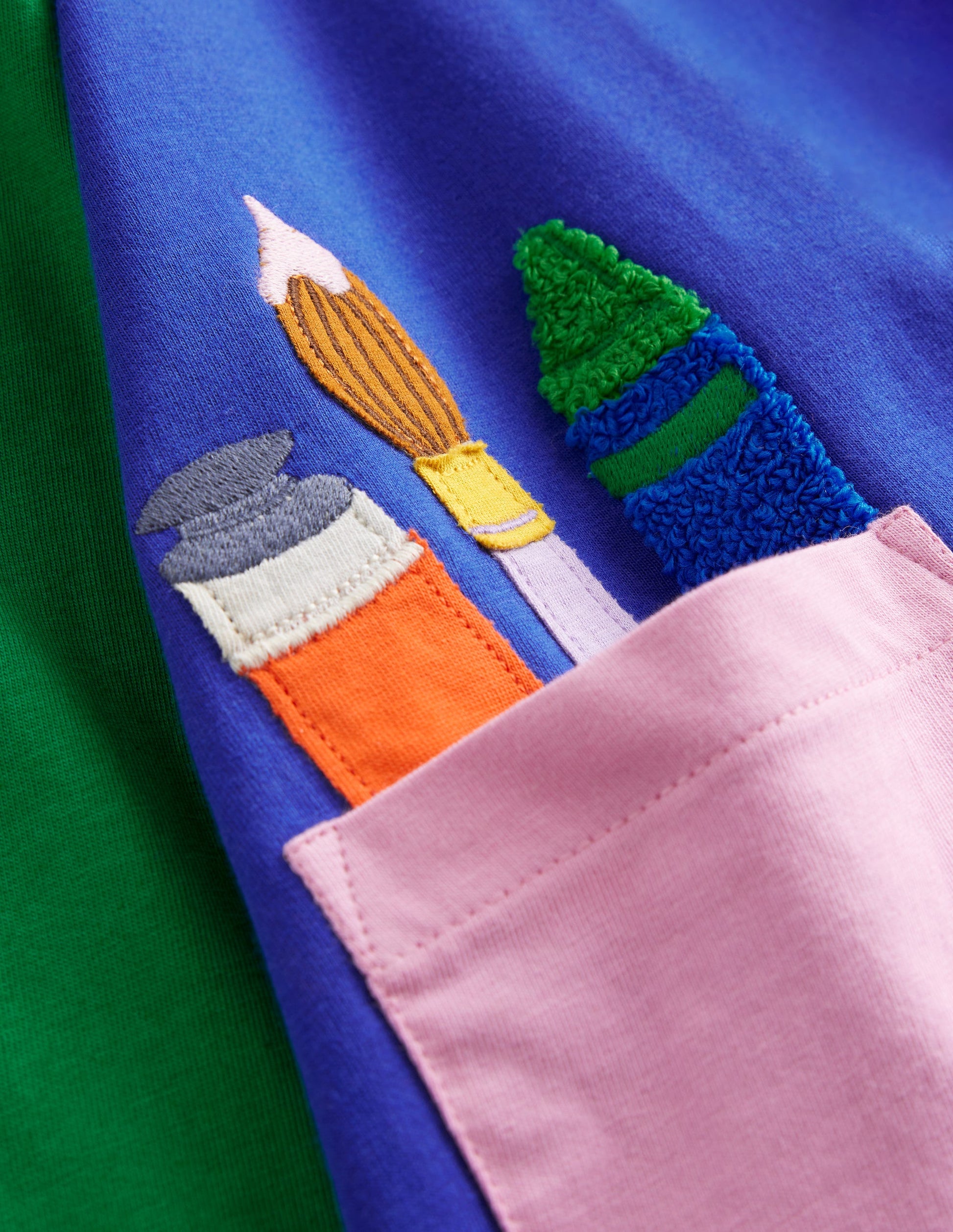 Elsie Kleid mit großen Applikationen-Blaue Schulutensilien-Taschen-3