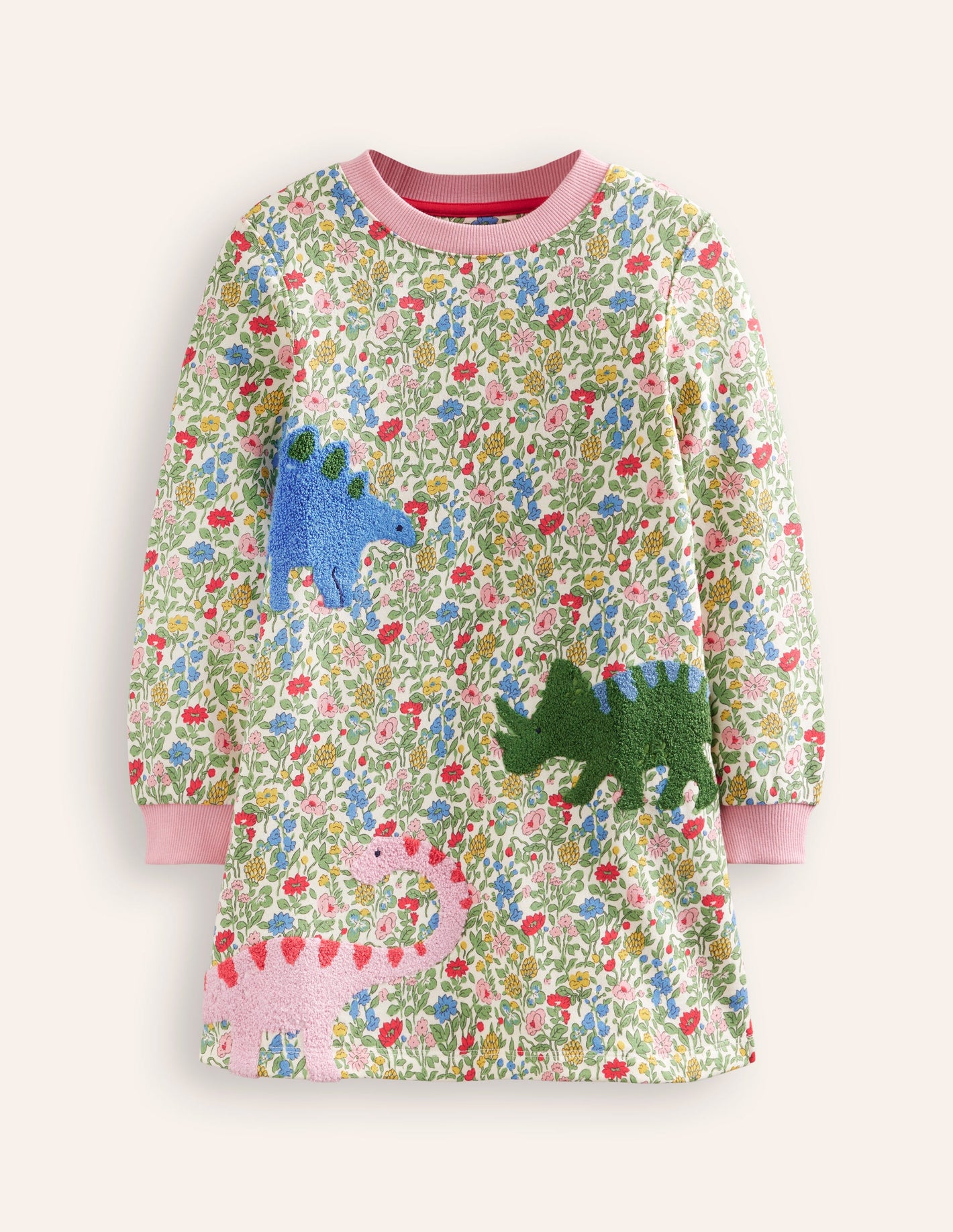 Robe-sweat Ida à appliqué-Dinosaures motif Meadow Floral multi