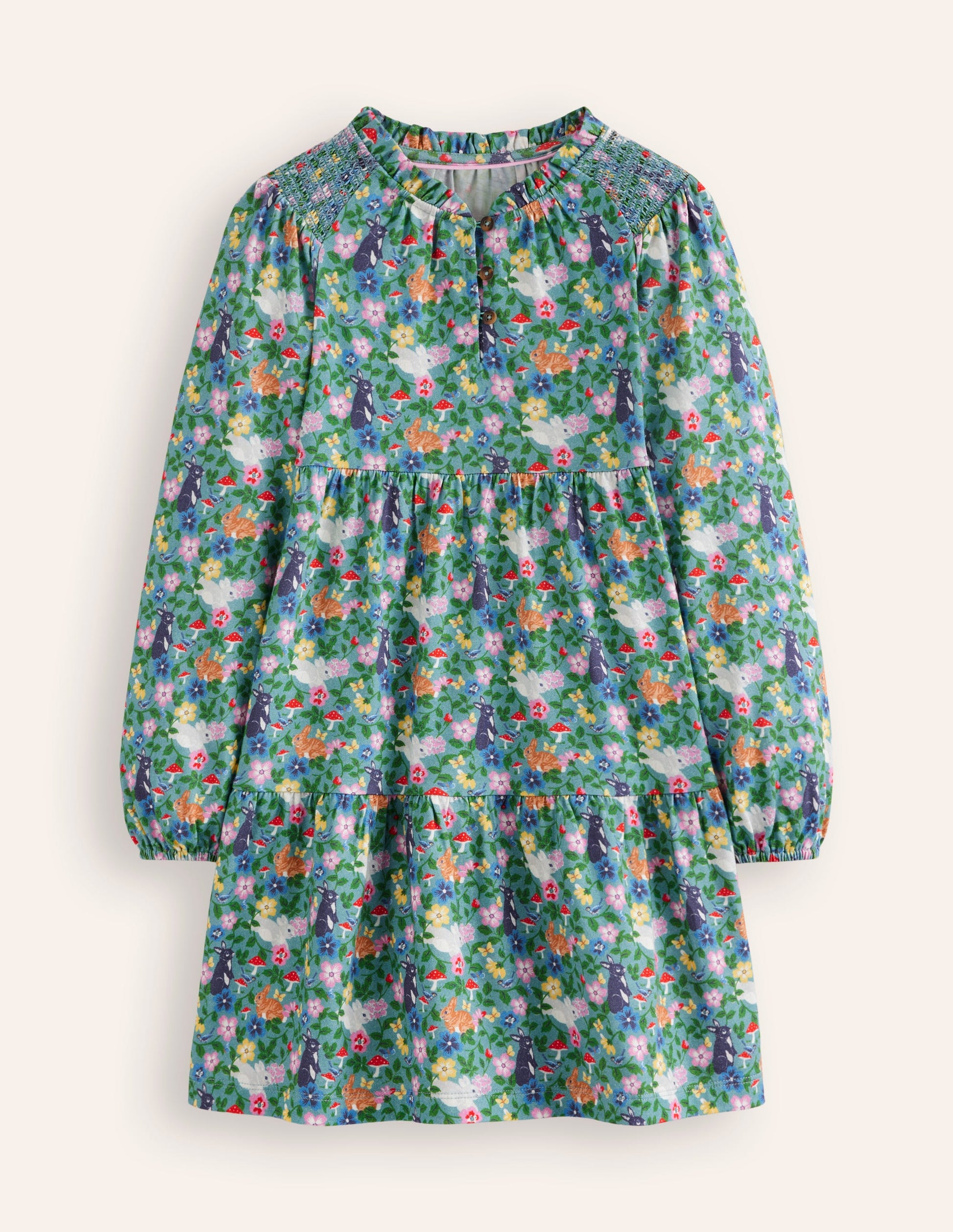 Gestuftes Jerseykleid-Bachblau Häschen Feld-1