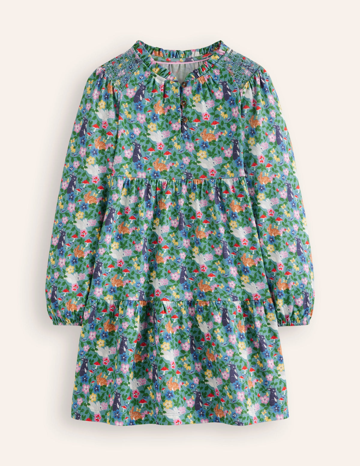 Gestuftes Jerseykleid-Bachblau Häschen Feld - Image 1