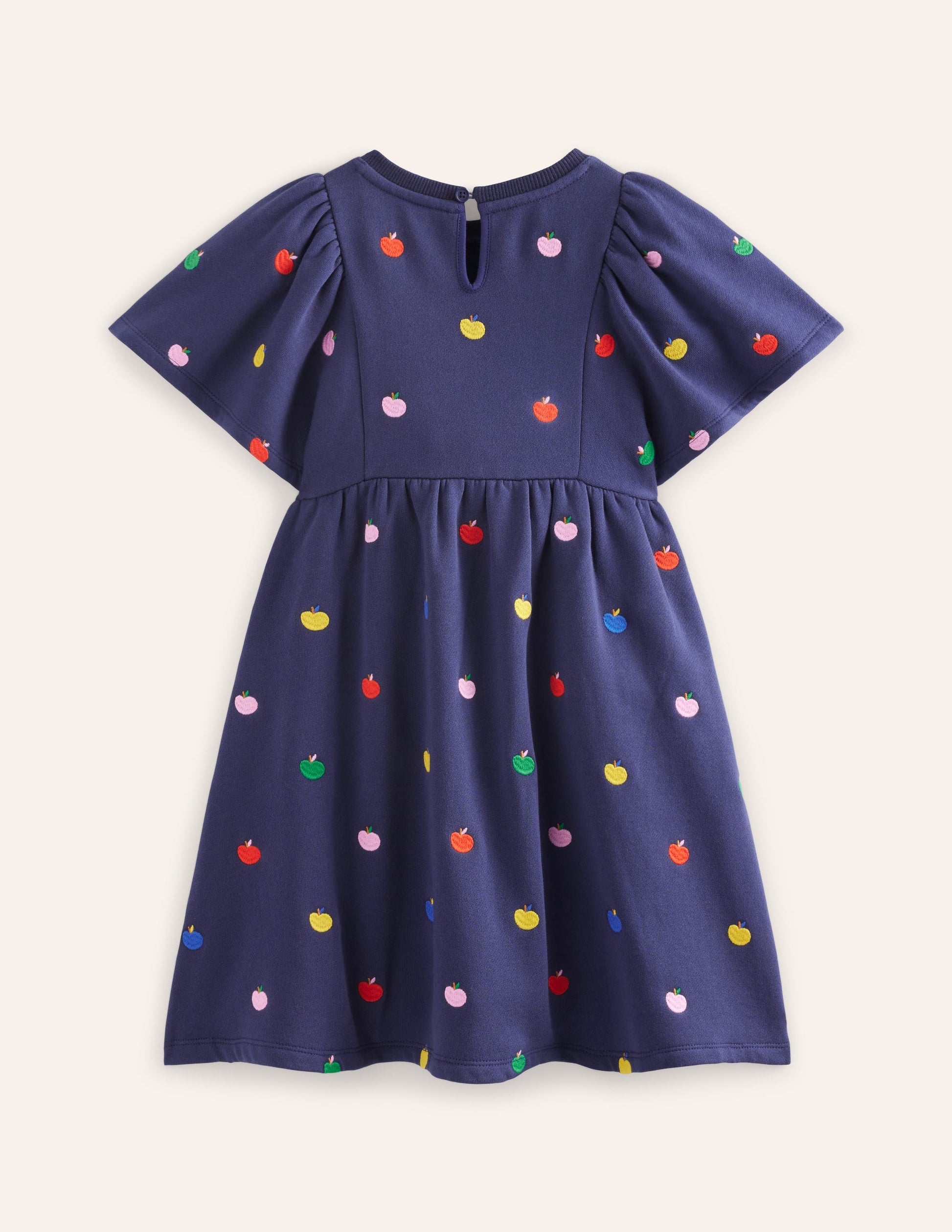 Robe-sweat brodée cosy-Pommes arc-en-ciel bleu marine universitaire-5