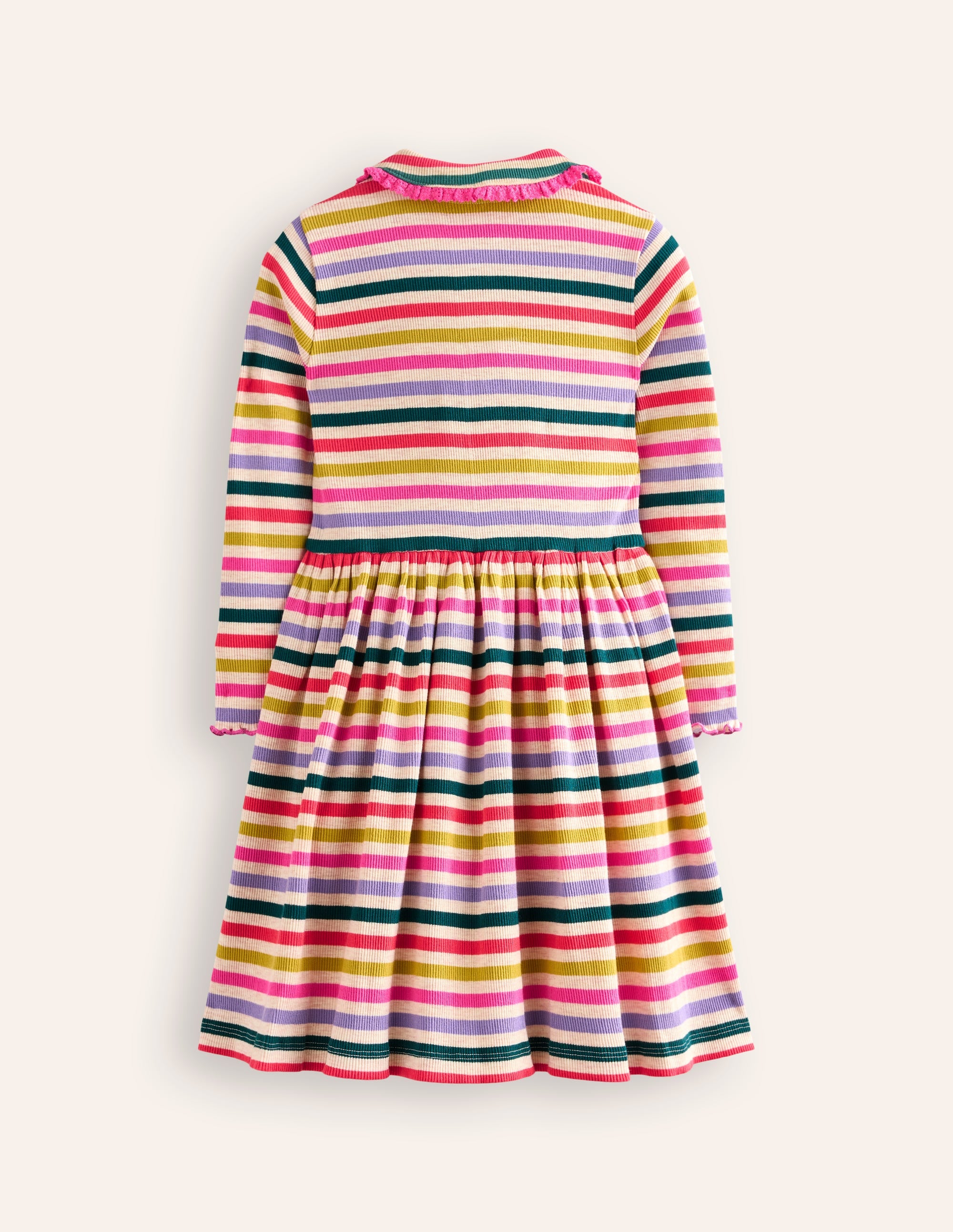 Geripptes Kleid mit Kragen zum Herumwirbeln-Haferbeige Meliert Bunte Streifen - Image 2
