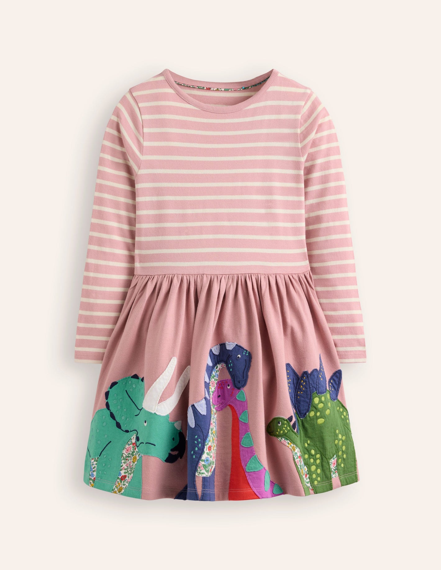 Robe en jersey avec appliqué sur l'ourlet-Dinosaures rose vintage