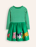 Robe en jersey avec appliqué sur l'ourlet-Animaux vert émeraude vif