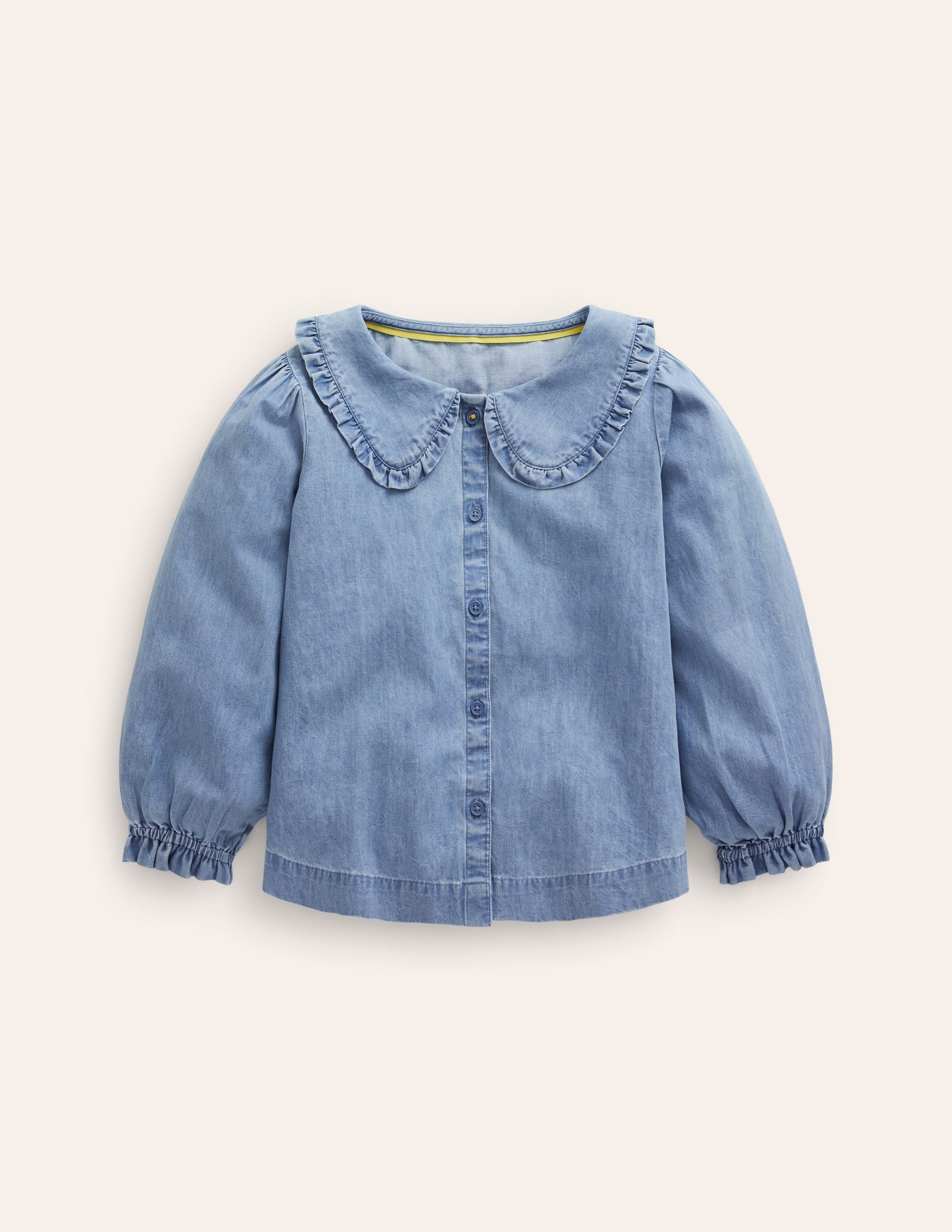 Blouse à col volanté-Bleu chambray - Image 1