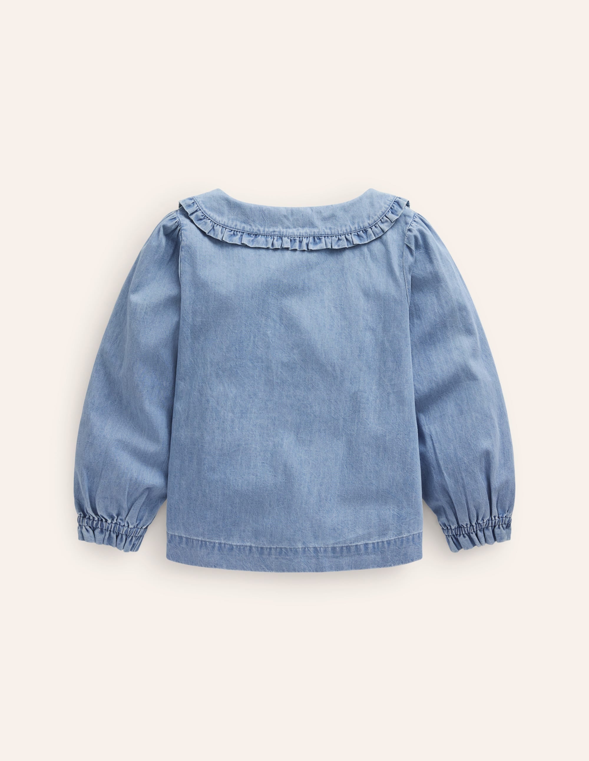 Blouse à col volanté-Bleu chambray - Image 2